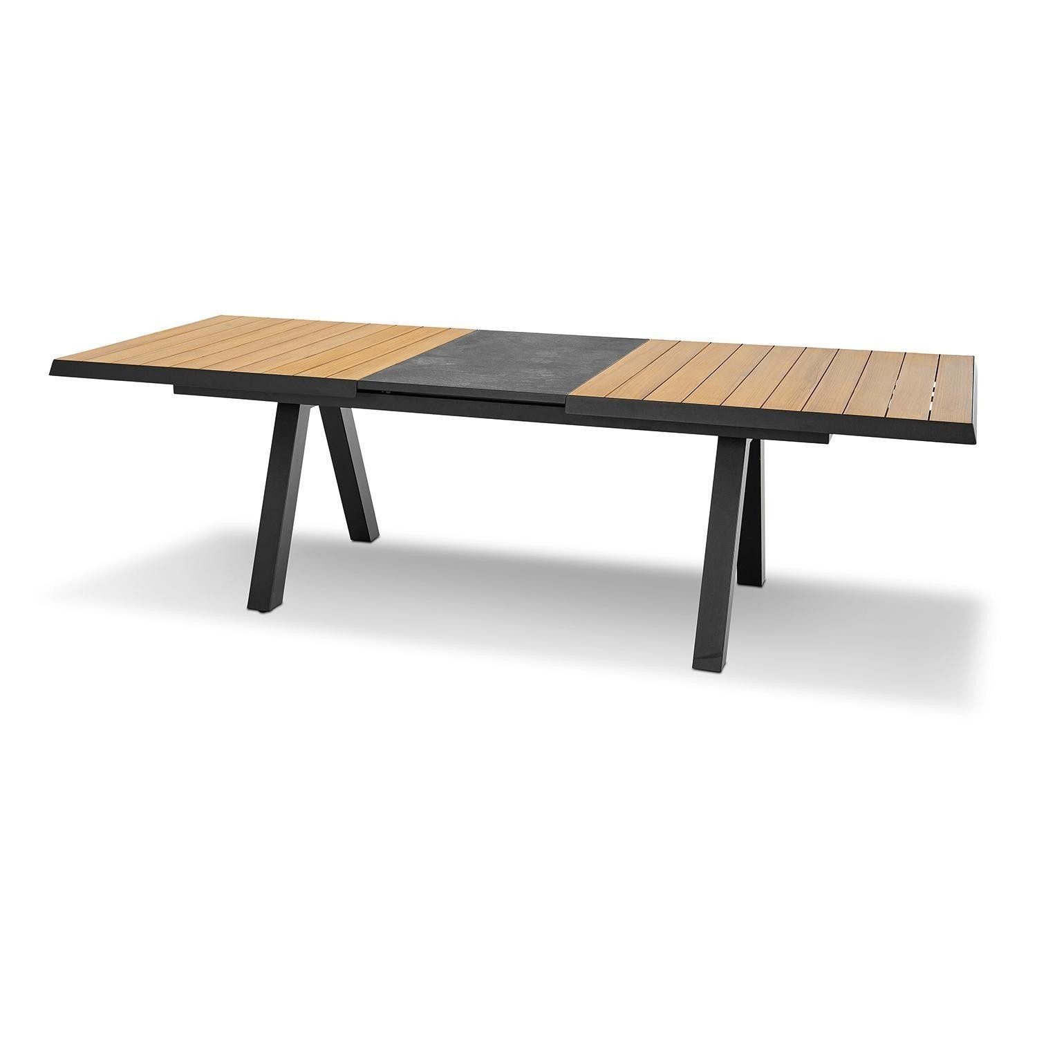 MONDO Gartentisch LATEA, Ausziehbar, Anthrazit, Braun, Dunkelgrau, Aluminium, Teakholz, B 205/265 x H 76 x T 106 cm