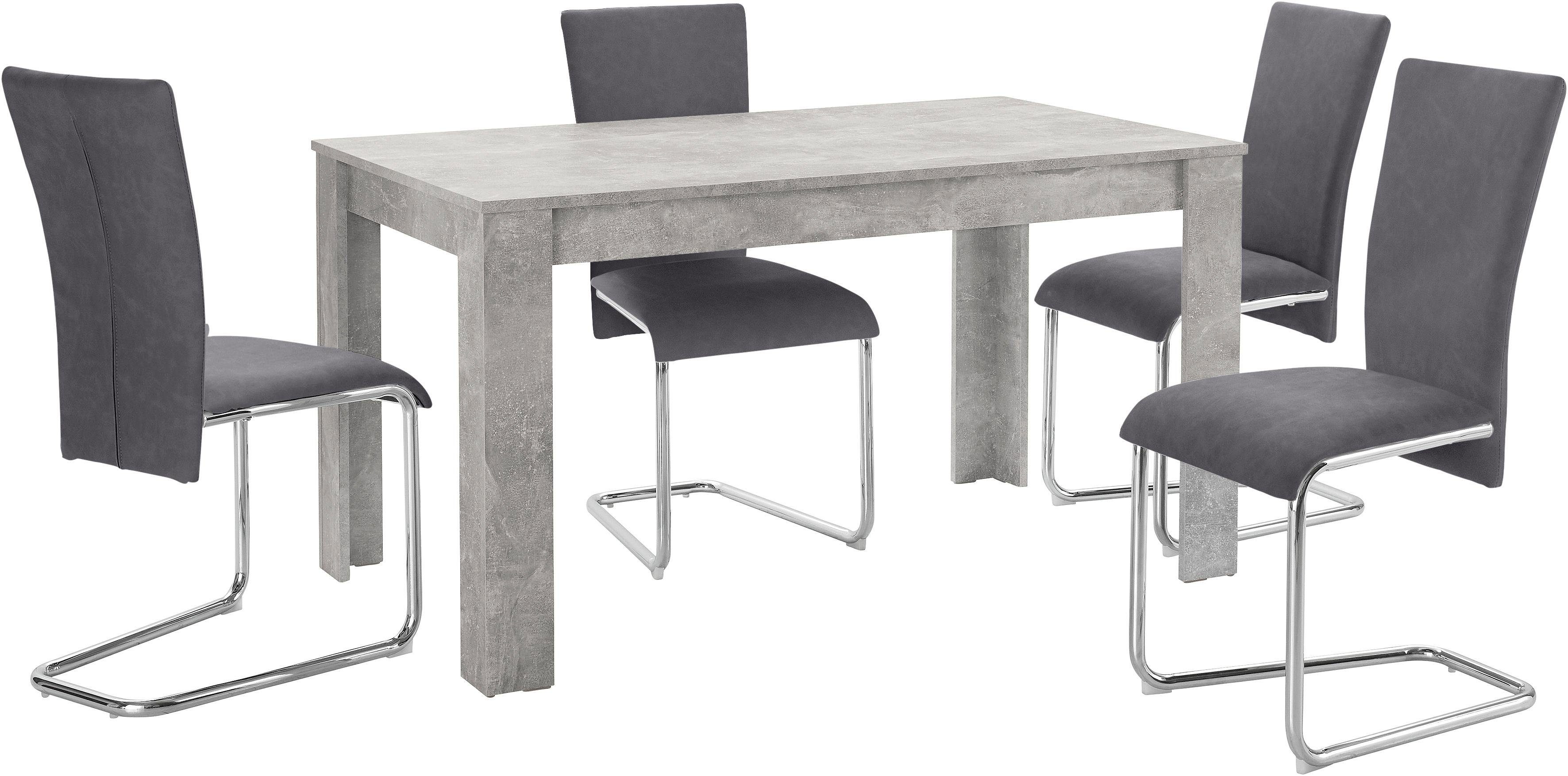 Homexperts Essgruppe »Nick3-Mulan«, (Set, 5-tlg), mit 4 Stühlen, Tisch in Beton-Optik, Breite 140 cm-Otto