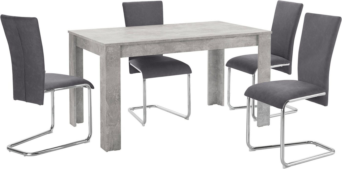 Homexperts Essgruppe »Nick3-Mulan«, (Set, 5-tlg), mit 4 Stühlen, Tisch in Beton-Optik, Breite 140 cm-HomeTrends