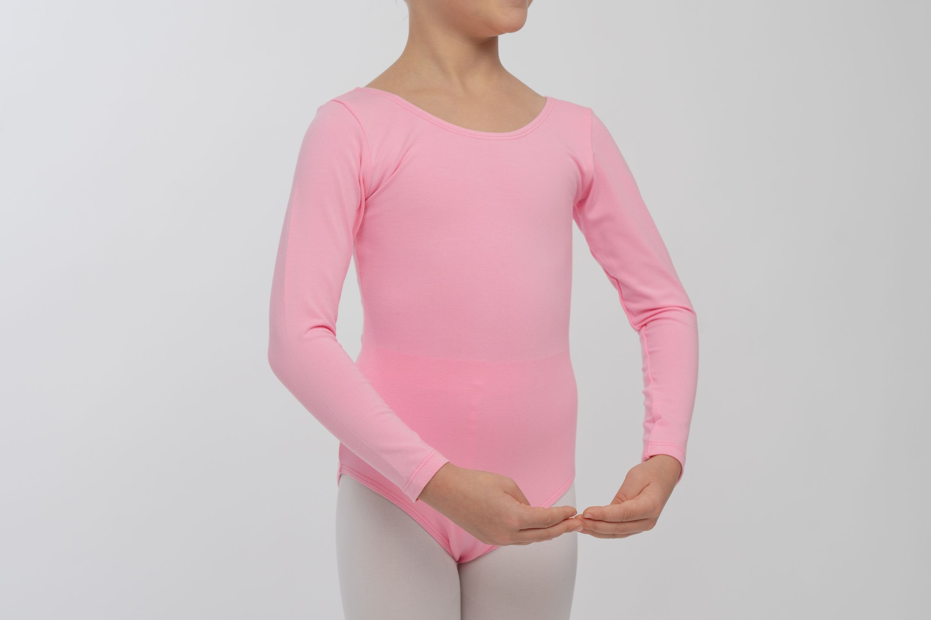 Ballettbody Kinder aus Trikot Baumwollmischgewebe Lilly Langarm rosa weichem Body tanzmuster fürs Ballett