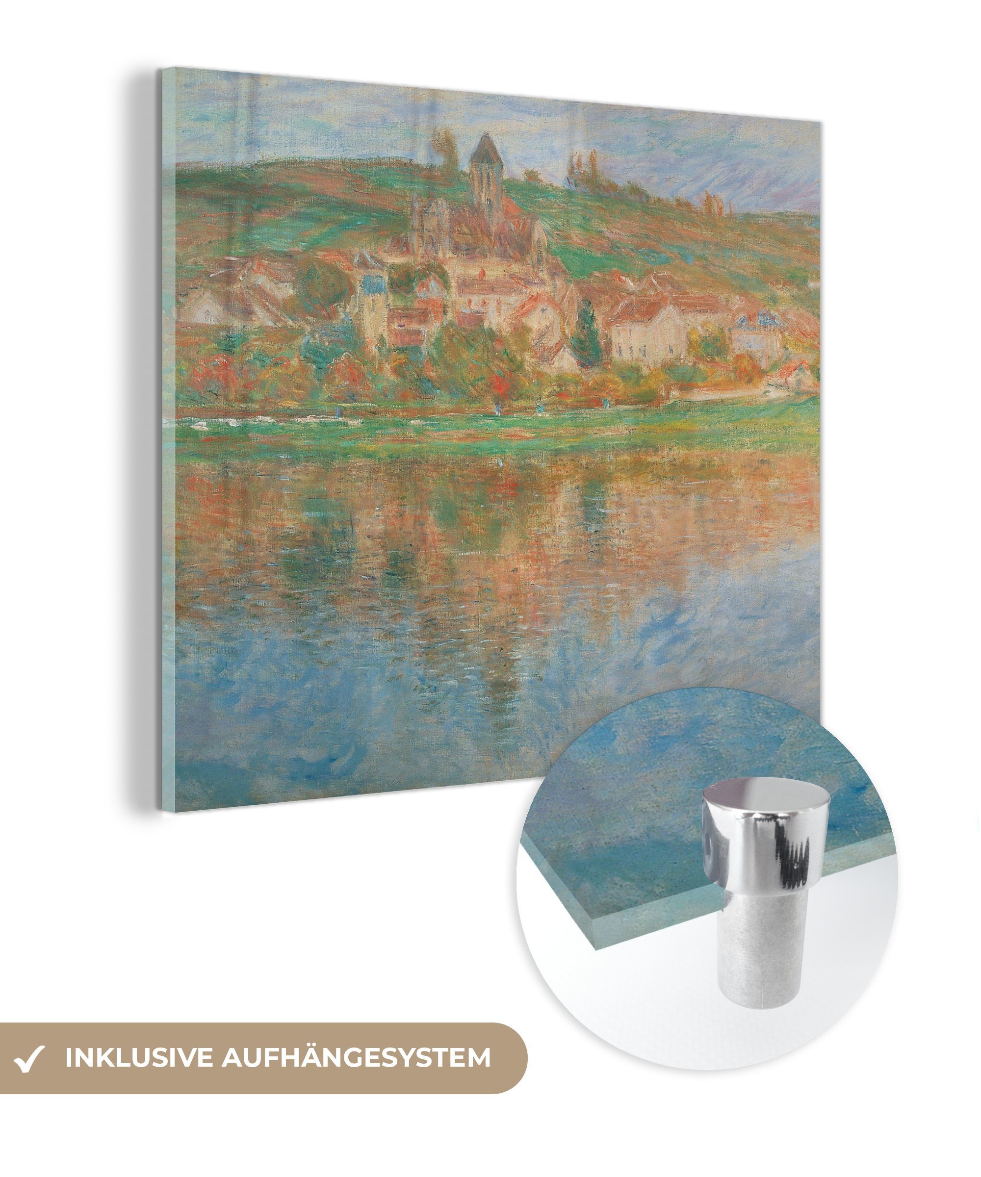 MuchoWow Acrylglasbild Vétheuil - Claude Monet, (1 St), Glasbilder - Bilder auf Glas Wandbild - Foto auf Glas - Wanddekoration