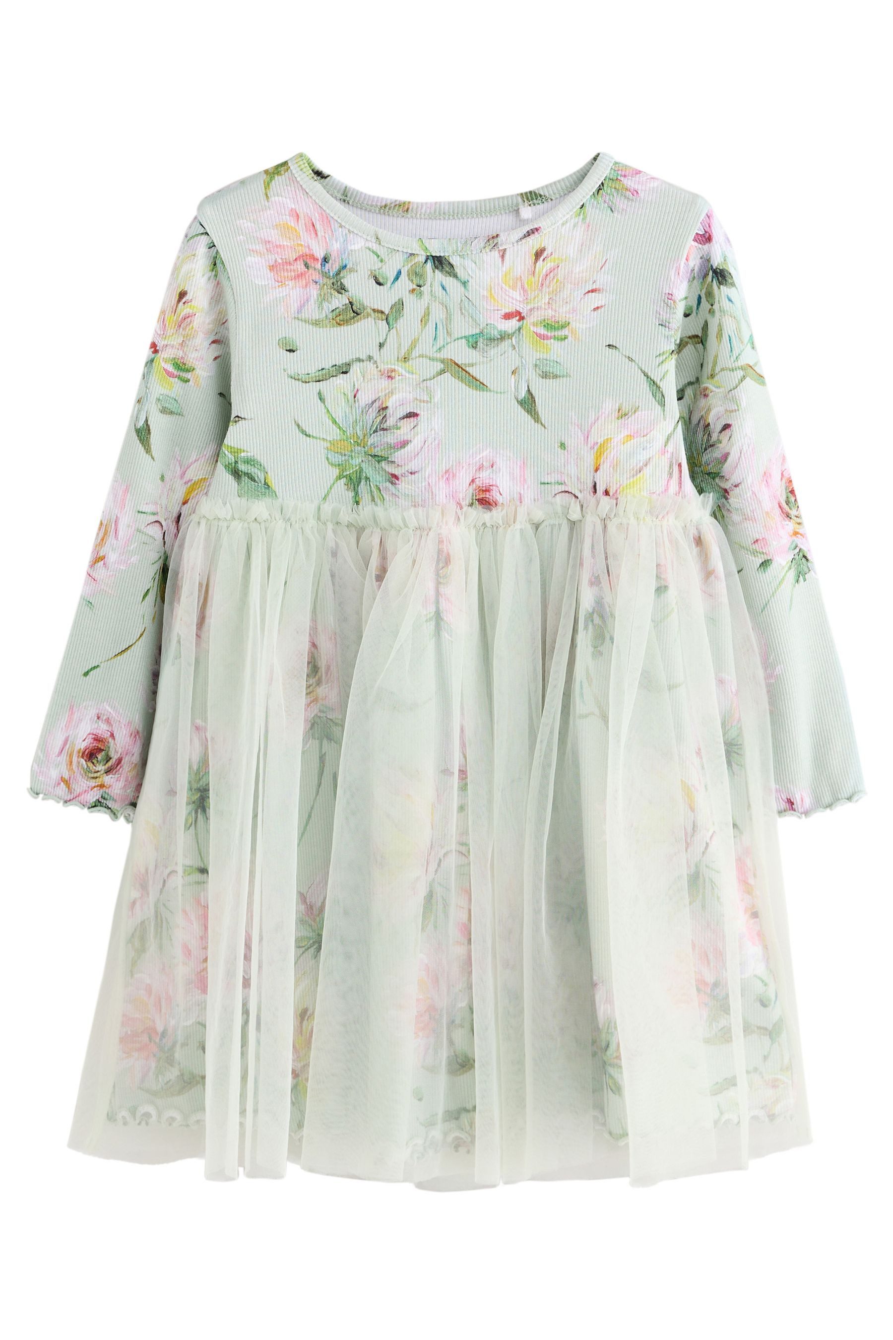 Next Meshkleid Geripptes Mesh-Partykleid mit langen Ärmeln (1-tlg)