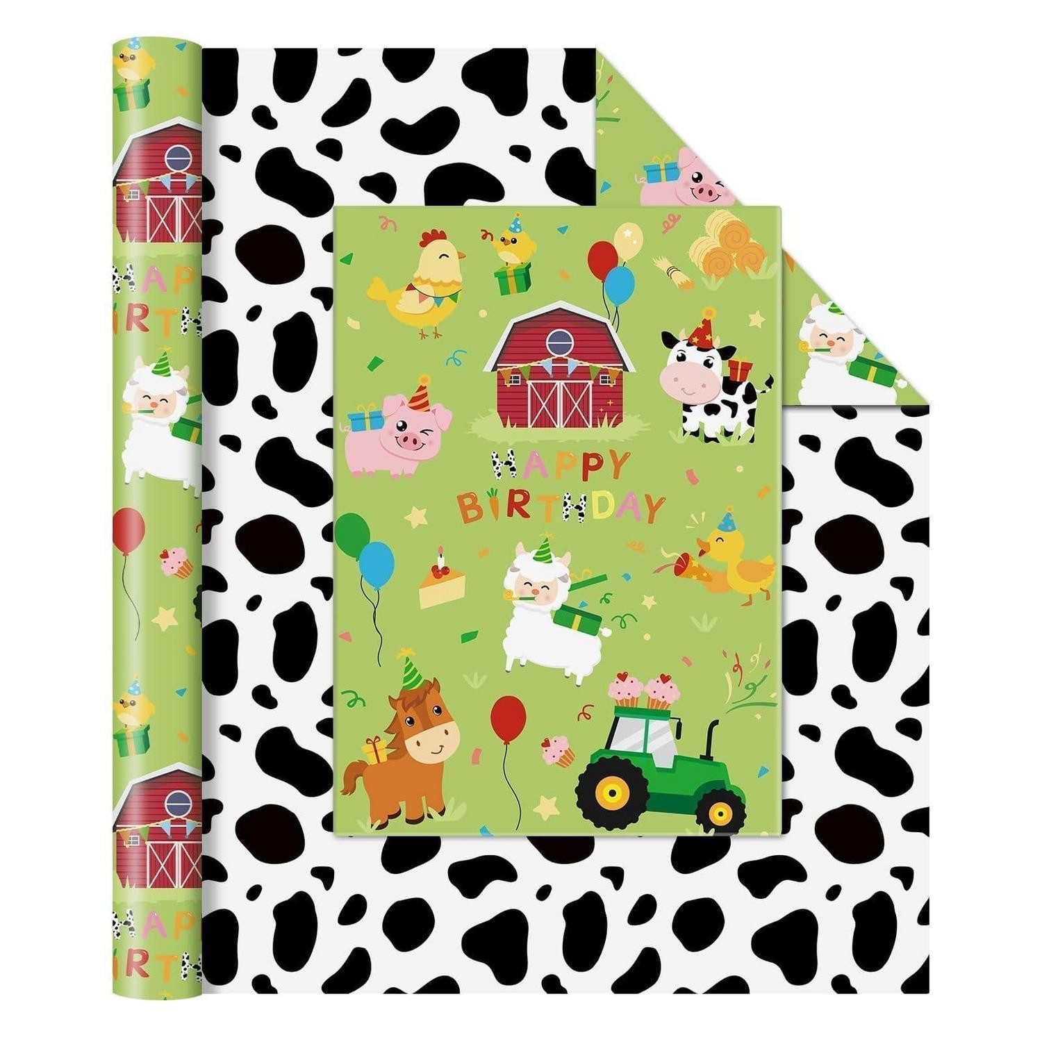 LuxusKollektion Geschenkpapier Geschenkpapier Bauernhof Kuhmuster 10m x 43cm
