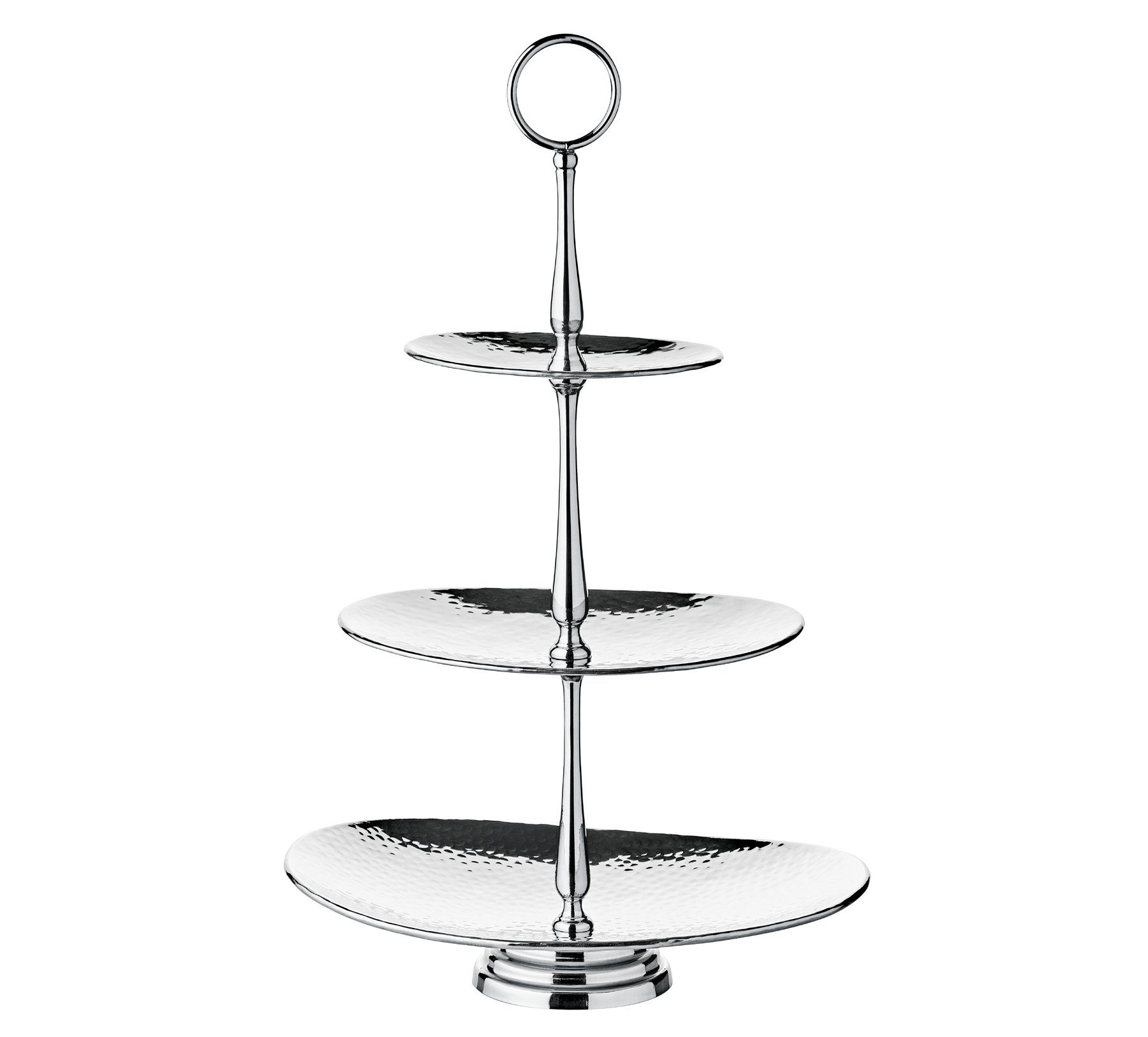 EDZARD Etagere Gulf, Edelstahl, Oval, Edelstahl, hochglanzpoliert, gehämmert, 3-stöckig, H 49 cm