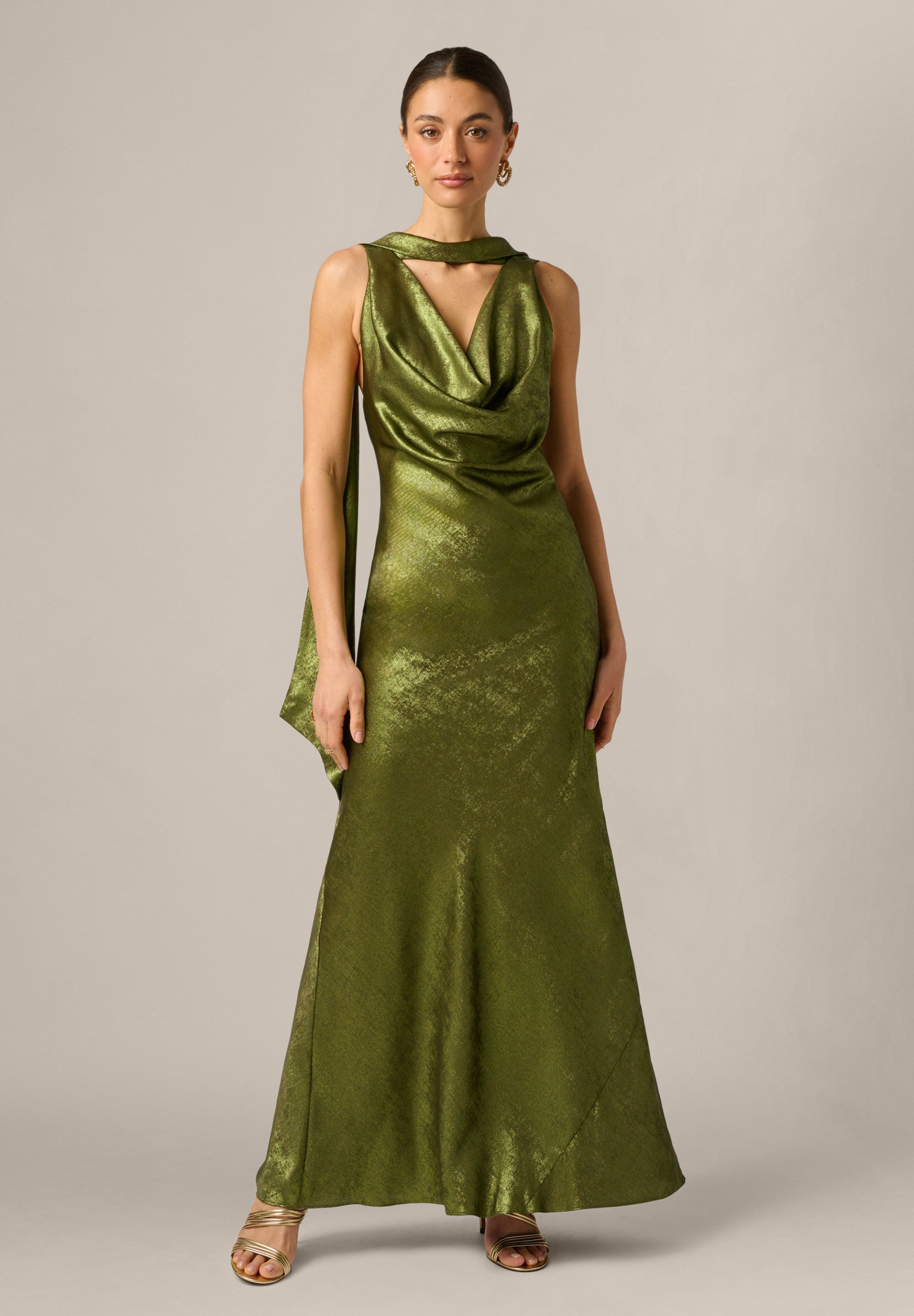 Adrianna Papell Abendkleid Foiled Chiffon Long Dress Metallisch schimmerndes, ärmelloses Abendkleid