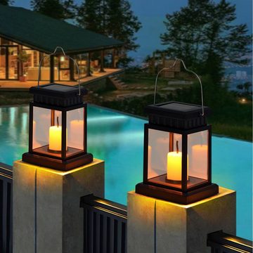 LETGOSPT LED Solarleuchte Solarlaterne für außen hängend, Kerzeneffekt, Solarlampe, LED fest integriert, Warmweiß, Vintage Glas Solarleuchten Garten, für Garten, Terrasse, Rasen, Deck