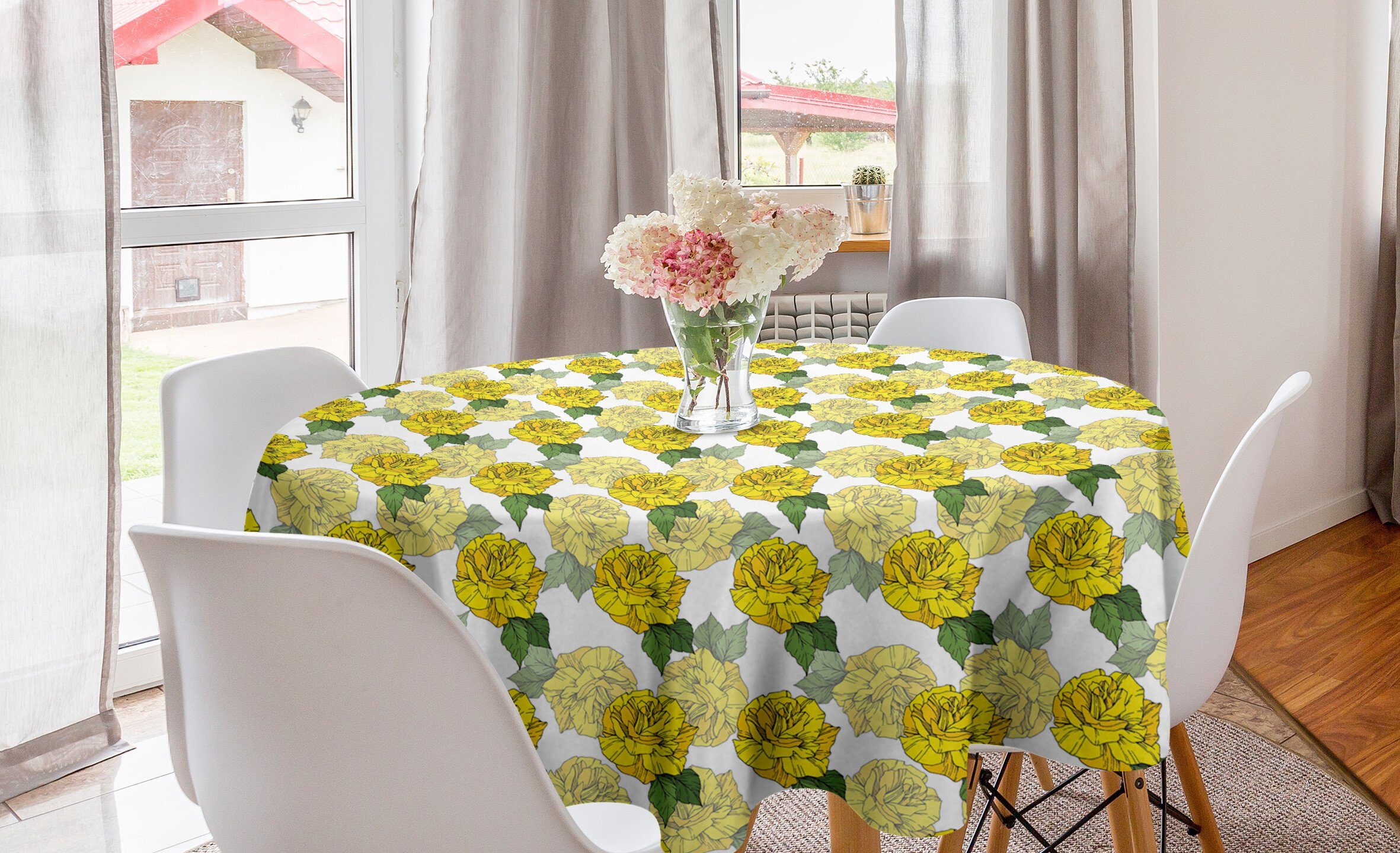 Abakuhaus Tischdecke Kreis Tischdecke Abdeckung für Esszimmer Küche Dekoration, Blumen Grafische Frühlings-Blumen