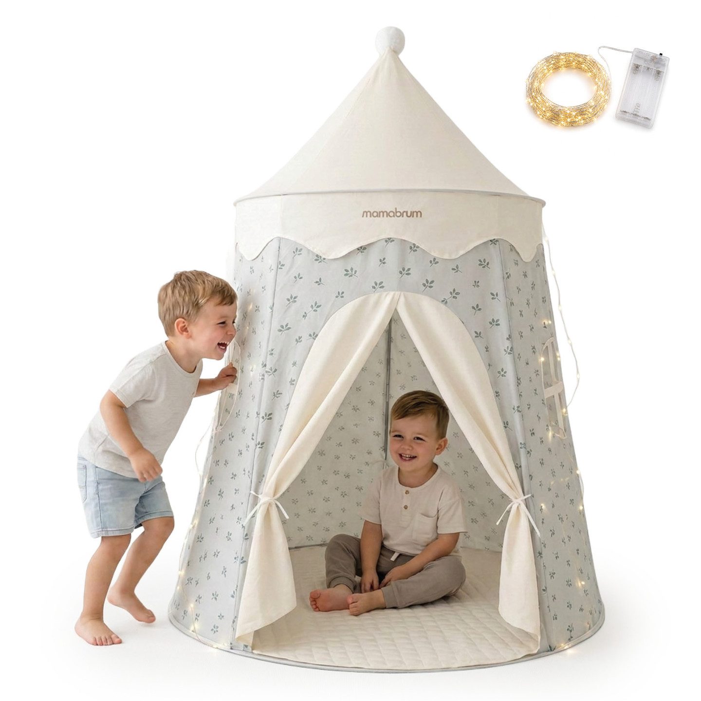 Mamabrum Spielzelt Mamabrum Kinder Spielzelt Schloss mit Matte & LED, Blättermuster