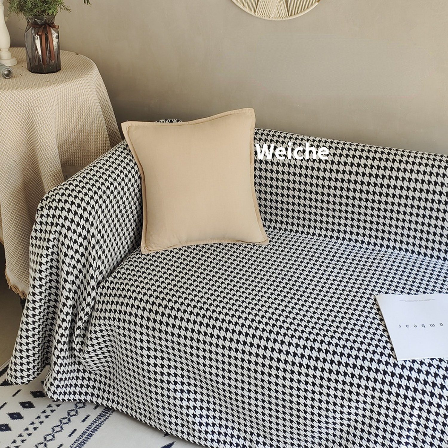 Tagesdecke, HOMEIDEAS, Nordic Sofa Decke Hahnentritt-Couchbezug Möbelschutz