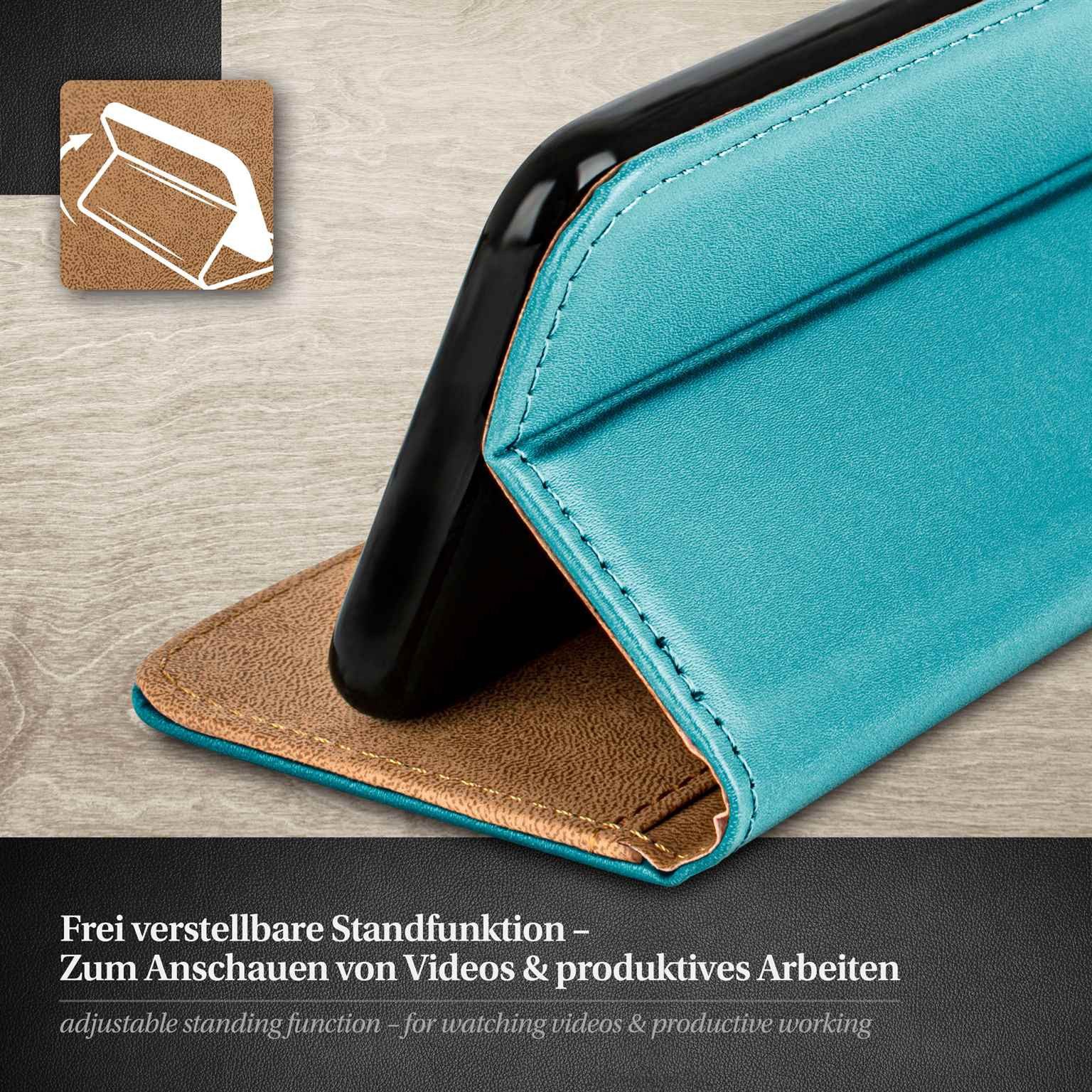 moex Handyhülle für iPhone 12 Pro Max Hülle Klappbar Book Case Türkis 6,7 Zoll, Klapphülle Kartenfach Flip Cover Handytasche Leder Optik Schutzhülle