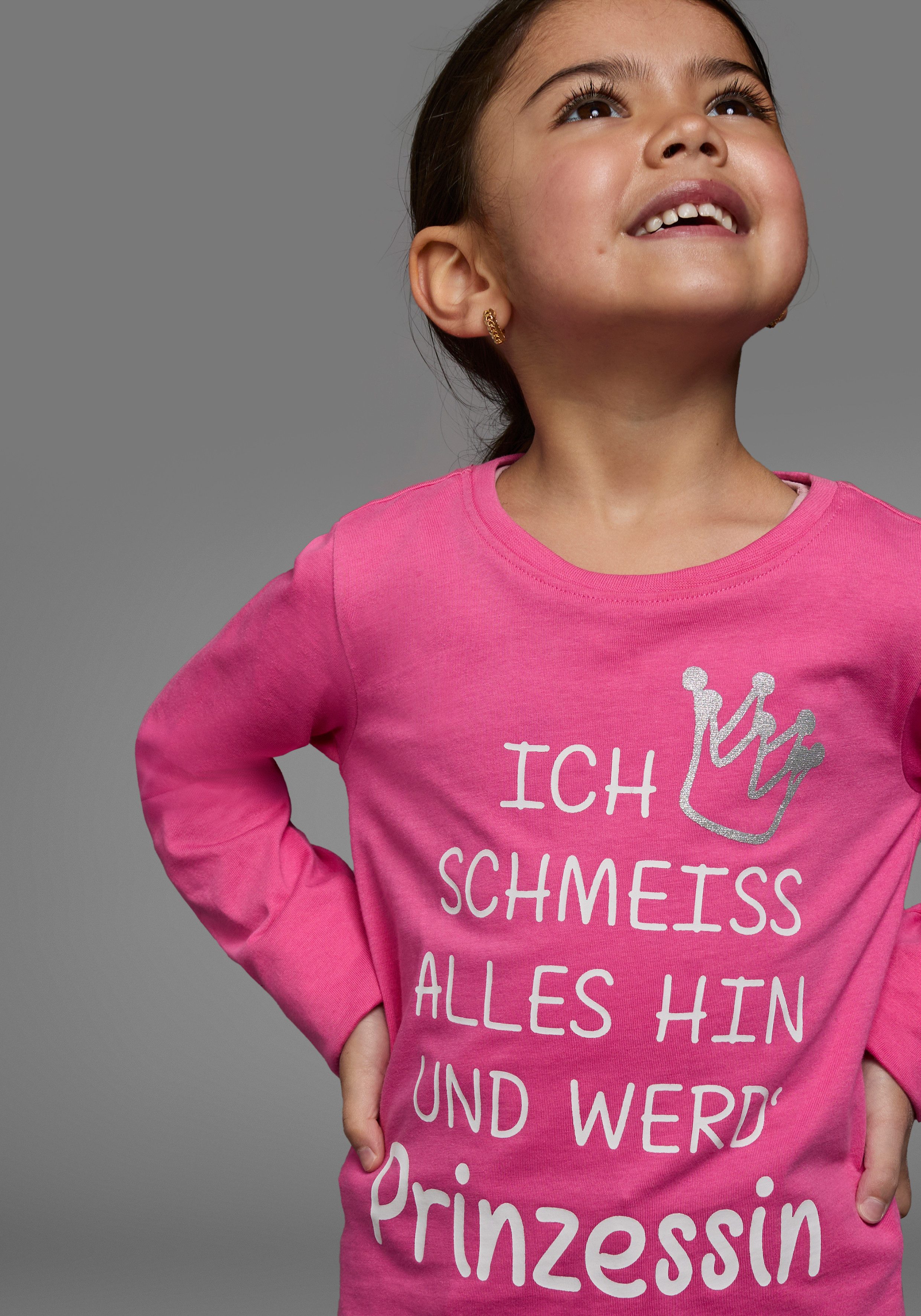 KIDSWORLD Langarmshirt Ich schmeiss alles hin und werd´ Prinzessin Sprücheshirt, langärmlig, Basic-Passform, mit Glitzerdruck – Bild 3 von 5