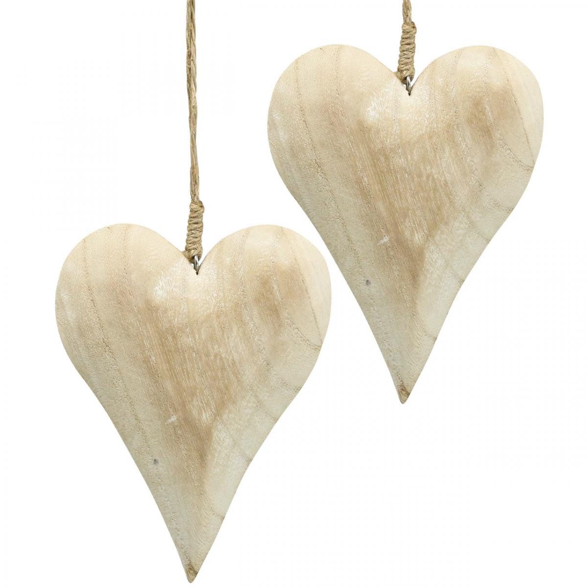 Viana Streudeko Herz Holz Deko zum Hängen Hochzeit Landhausstil 16cm, 2 Stück