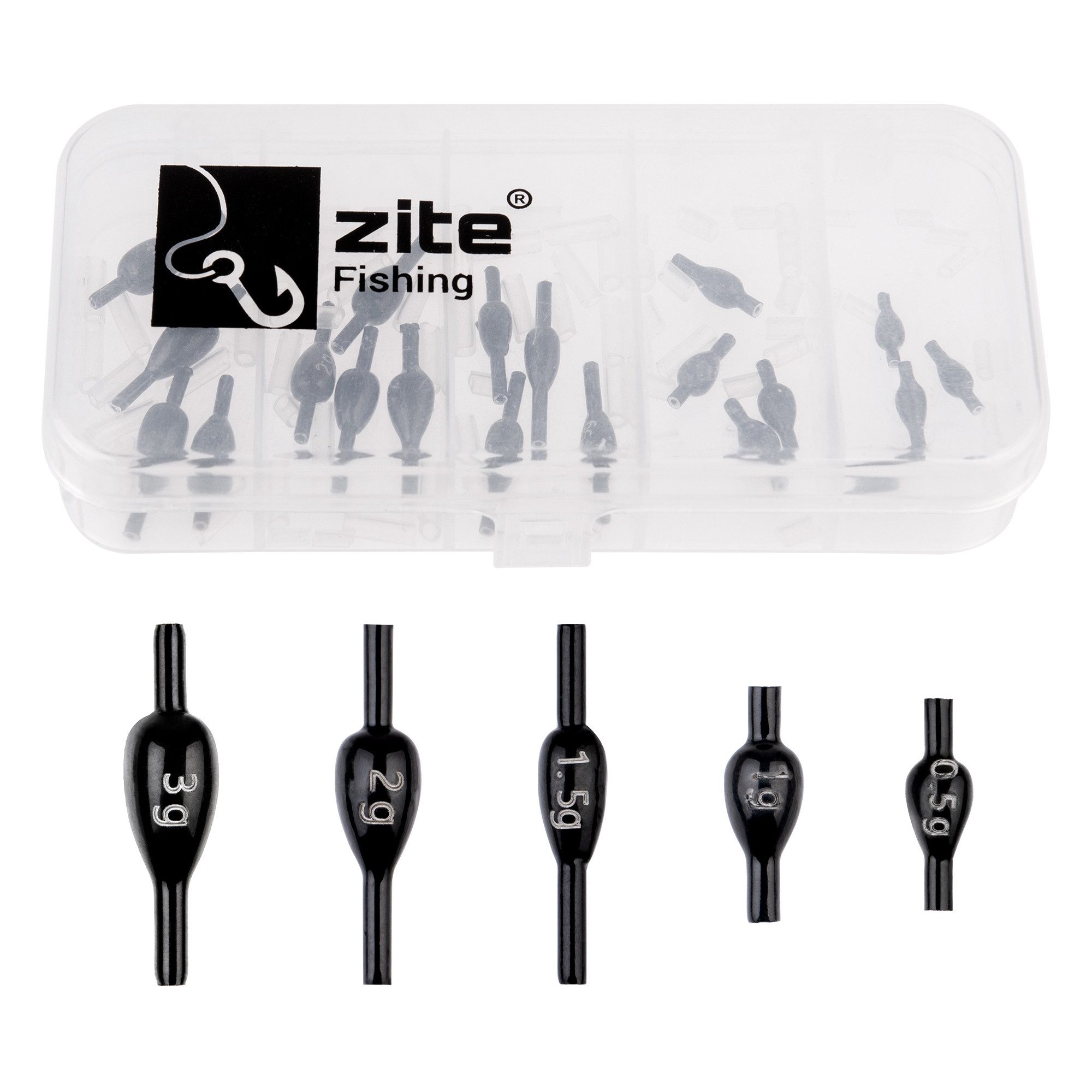 Zite Angelgewicht Fixdrops Set 25 STK in Sortierbox 0,5-3g schwarz Forellenbleie Angeln