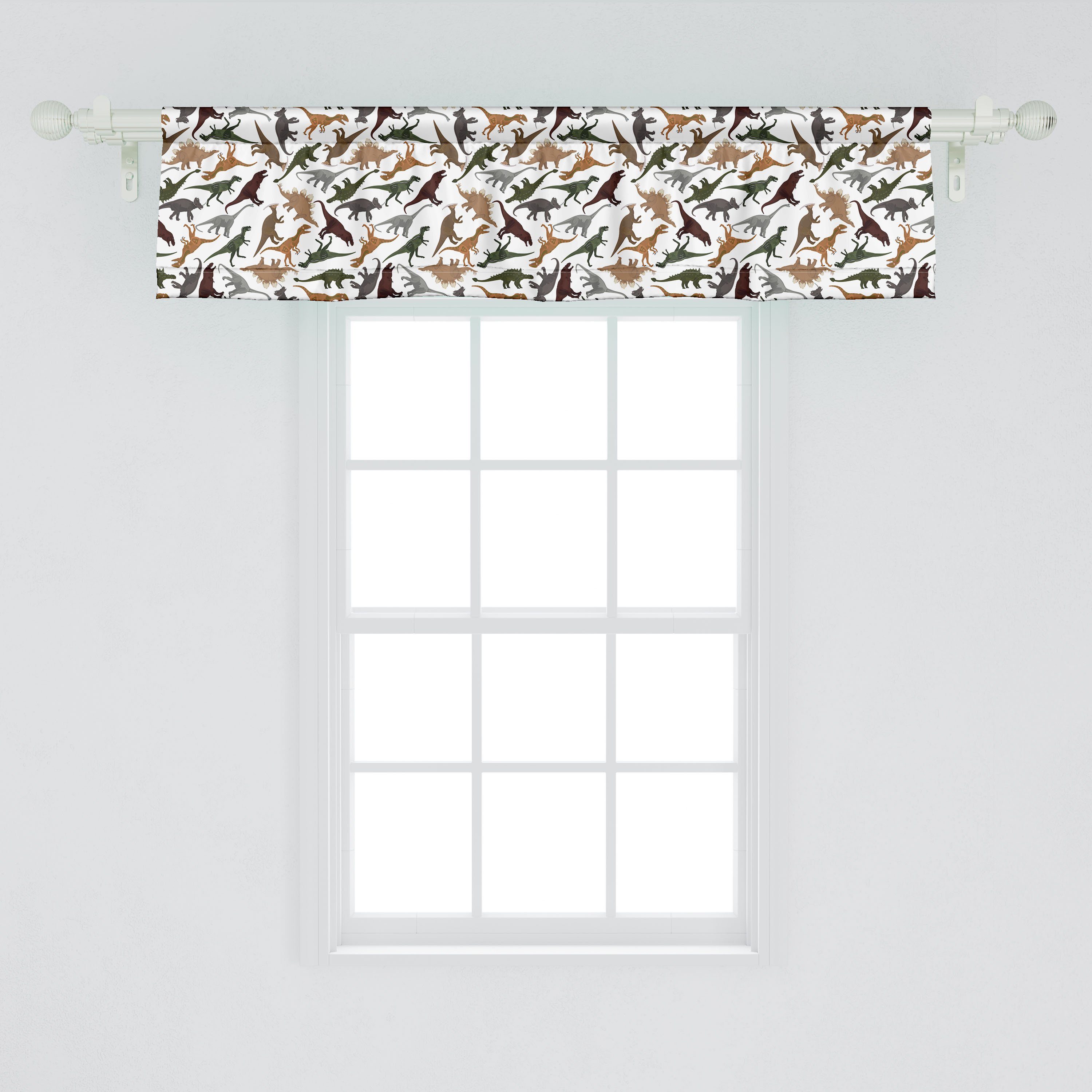 Scheibengardine Vorhang Volant für Wildes Küche Microfaser, Stangentasche, Jurassic mit Enormes Schlafzimmer Museum Dekor Abakuhaus