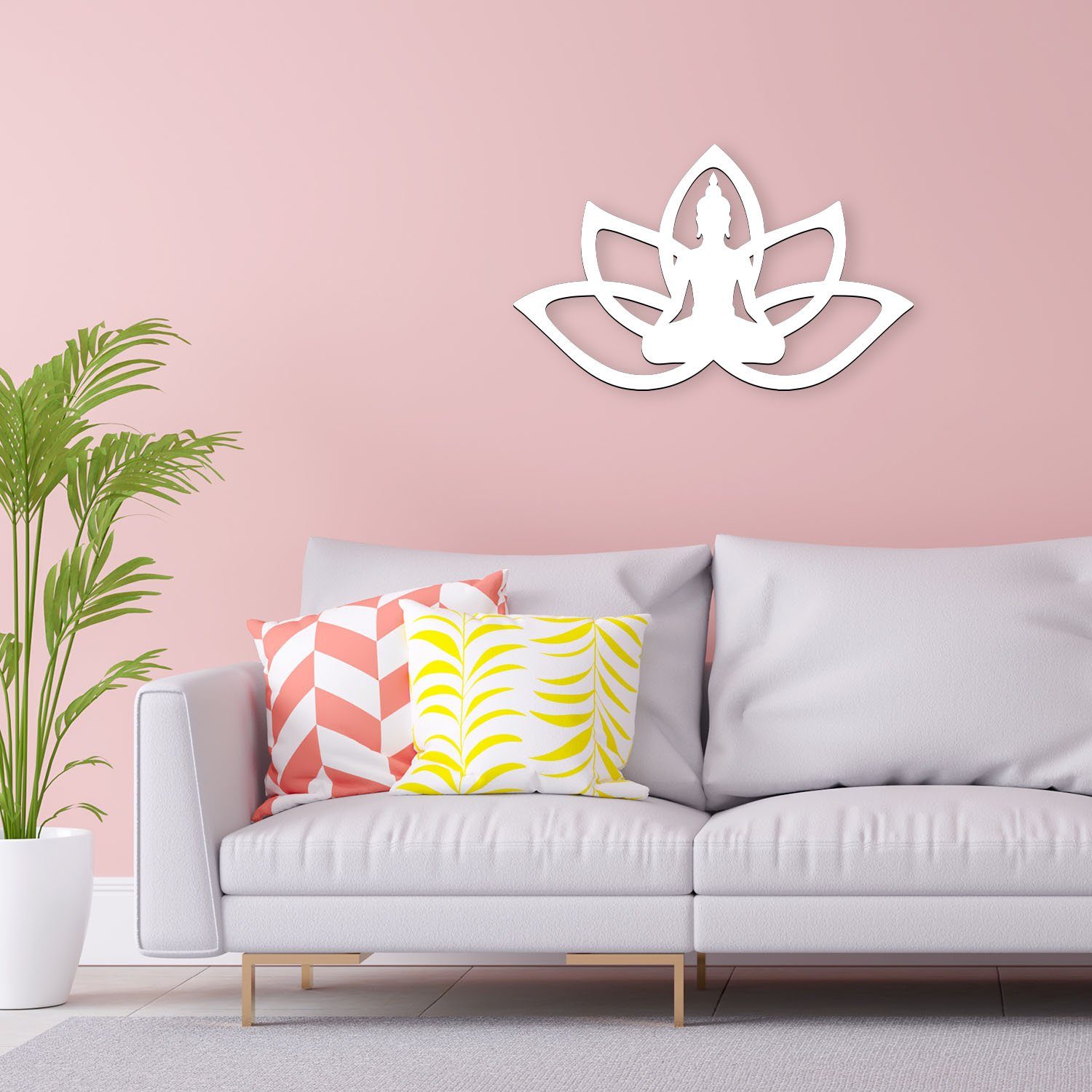 Namofactur LED Wandleuchte Wandlampe fest Holz, Buddha Lotus LED aus Blume, Meditation Haltung RGB integriert, Grau Yoga, Farbwechsler