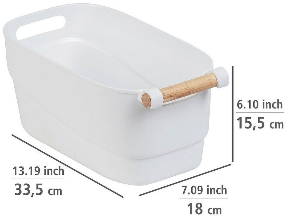 WENKO Badorganizer M (Set, 2 St), mit Holzgriff, für Kleinaufbewahrung,  Durch die wannenförmige Optik auch zu dekorativen Zwecken geeignet