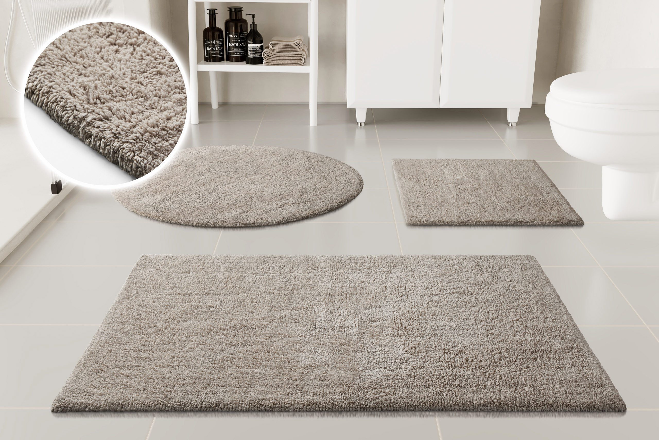 OTTO home Badematte Selenne, uni, viele Farben, Badvorleger, Badezimmer Teppich, Höhe 20 mm, rutschhemmend beschichtet, fußbodenheizungsgeeignet, Baumwolle, rechteckig, Badteppich, getuftet, modern, Uni, antirutsch, flauschig, Baumwolle
