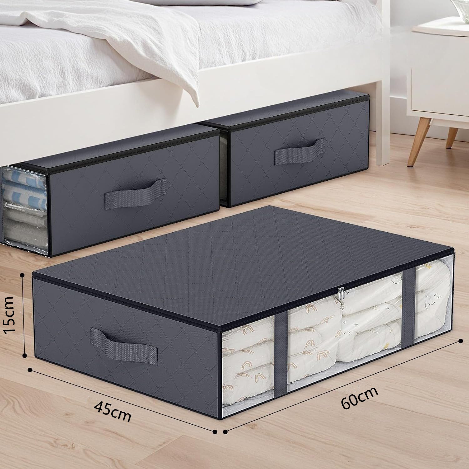 Zaewry Unterbettkommode Unterbett Aufbewahrungsbox mit deckel transparente Aufbewahrungstasche (2 St), Faltbare, für Kleidung, Kissen, Bettdecken und Bettwäsche – Bild 2 von 5