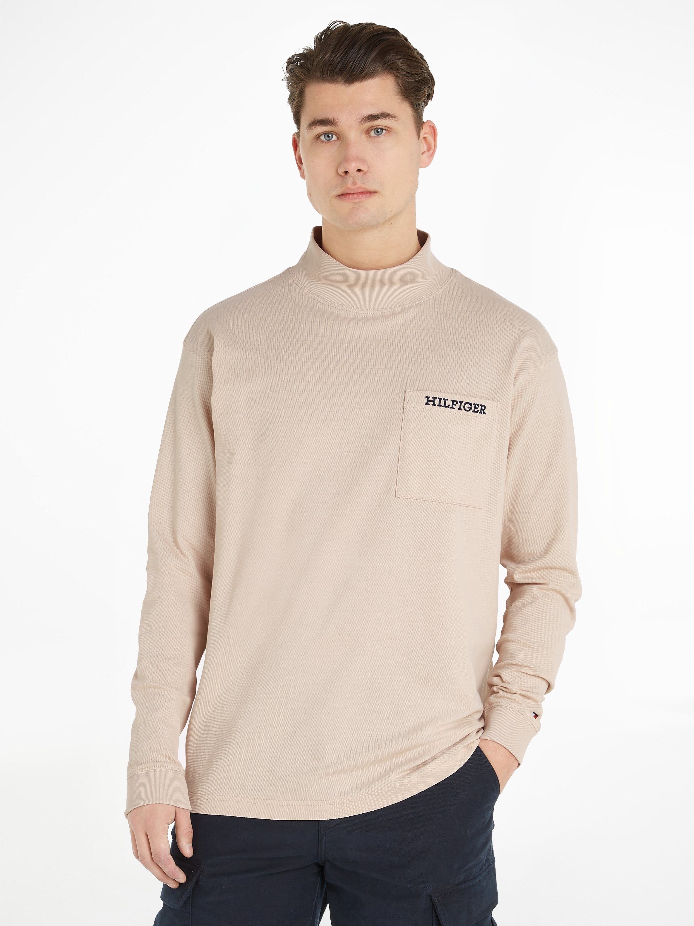 [Die neuesten Artikel im Ausland kaufen] Tommy Hilfiger Langarmshirt MONOTYPE PIQUE Creme POCKET LS TEE Chasmere