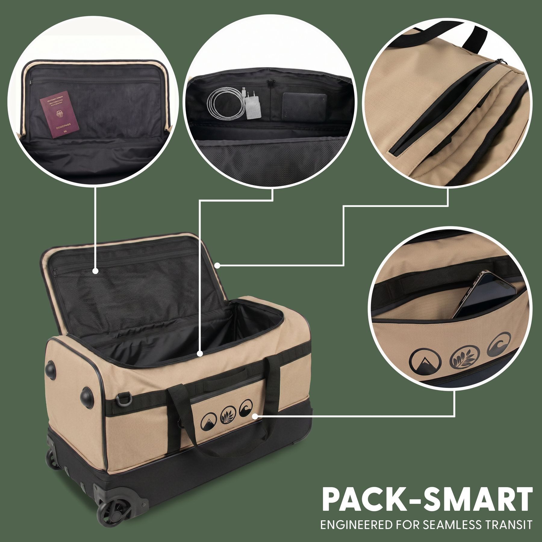 SONS OF ALOHA Koffer 3in1 Reisetasche, Koffer & Rucksack FLOW Schuhfach Handgepäck beige, 3in1 Hybrid Handgepäck Koffer & Rucksack aus recycelten Materialen – Bild 4 von 5