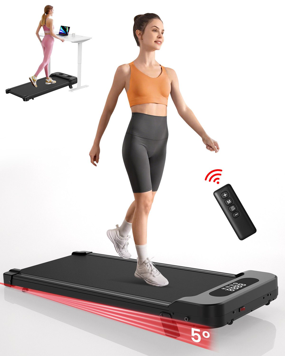 Dskeuzeew Laufband Klappbare Laufbänder 4 in 1 - Laufband mit 5% Steigung (1-8 km/h - LED-Anzeige - Noise<45db), Elektrisches 2.5PS Laufgerät für Zuhause bis 130KG