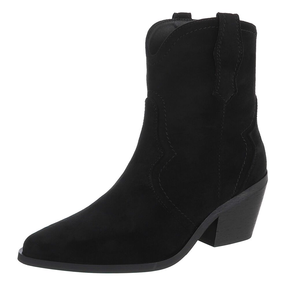 Ital-Design Damen Western Boot Velours-Optik Blockabsatz Westernstiefelette (92157797) Blockabsatz Stiefeletten in Schwarz