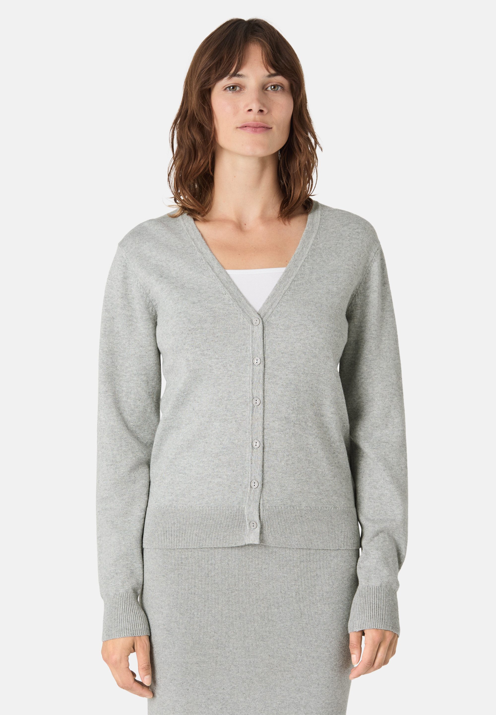 Les Lunes Strickjacke KATIIE Cardigan Fine Knit Feinstrick, leicht glänzend, V-Ausschnitt mit Knopfleiste