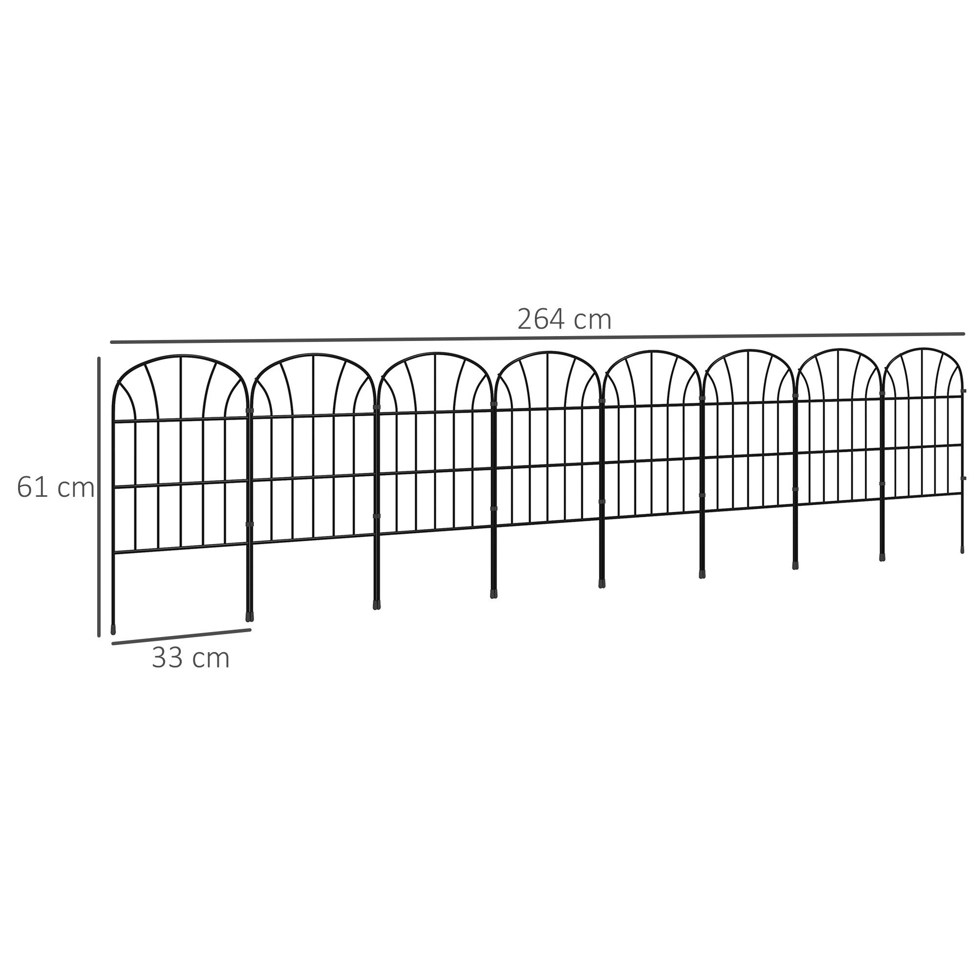 Outsunny Gartenzaun 264 x 61 cm Teichzaun, 8er Set Dekorative Zaun mit Fuß, (Metallzaun, 8-St., Steckzaun), für Balkon, Terrasse, Schwarz