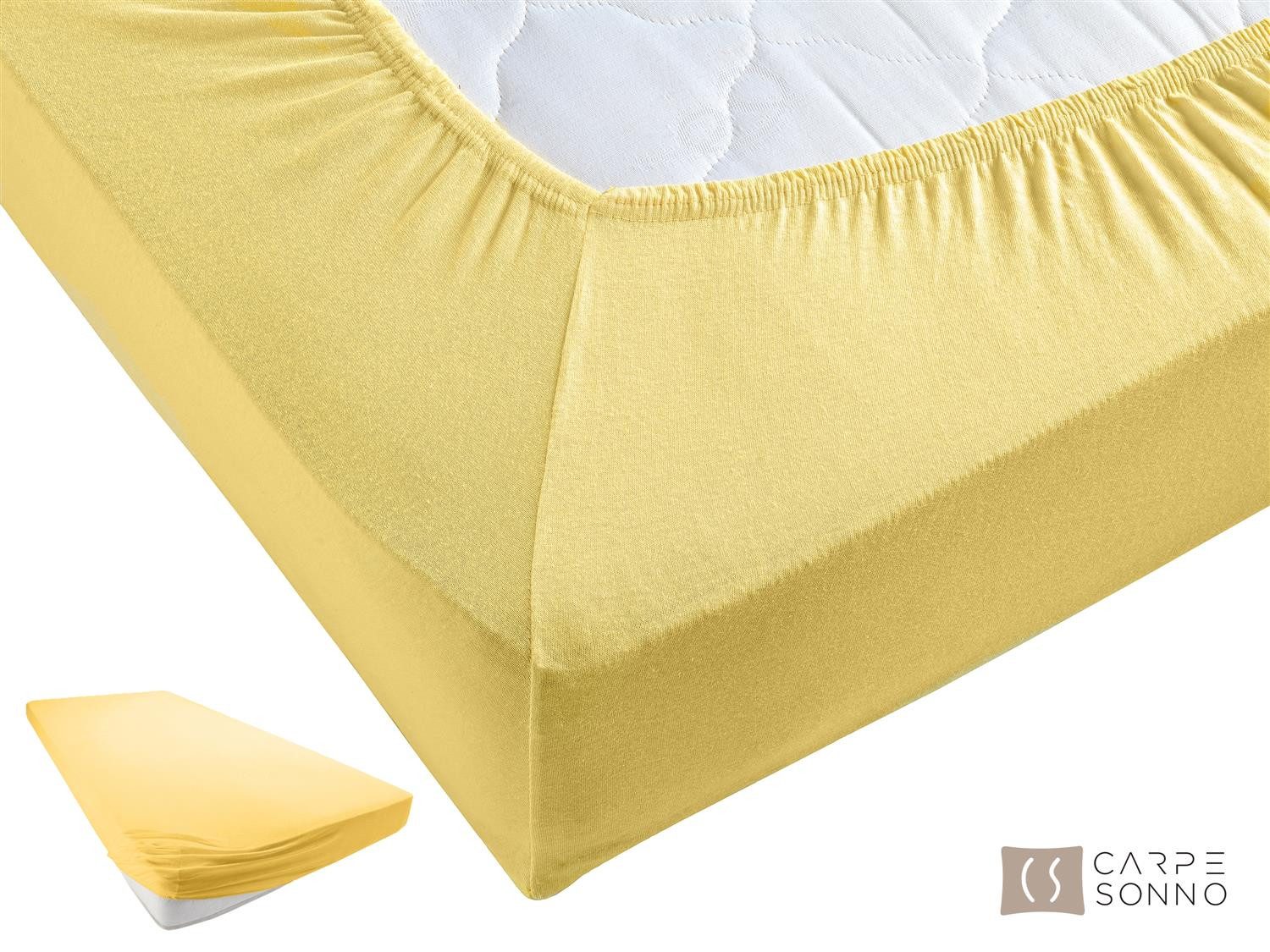 Carpe Sonno Spannbettlaken Jersey 90x200 100x200 120x200 140x200 160x200 180x200 200x200 70x140, Jersey, Gummizug: rundum, (1 Stück), Baumwoll Babybett Spannbettlaken 70x140 Baby Laken Gelb