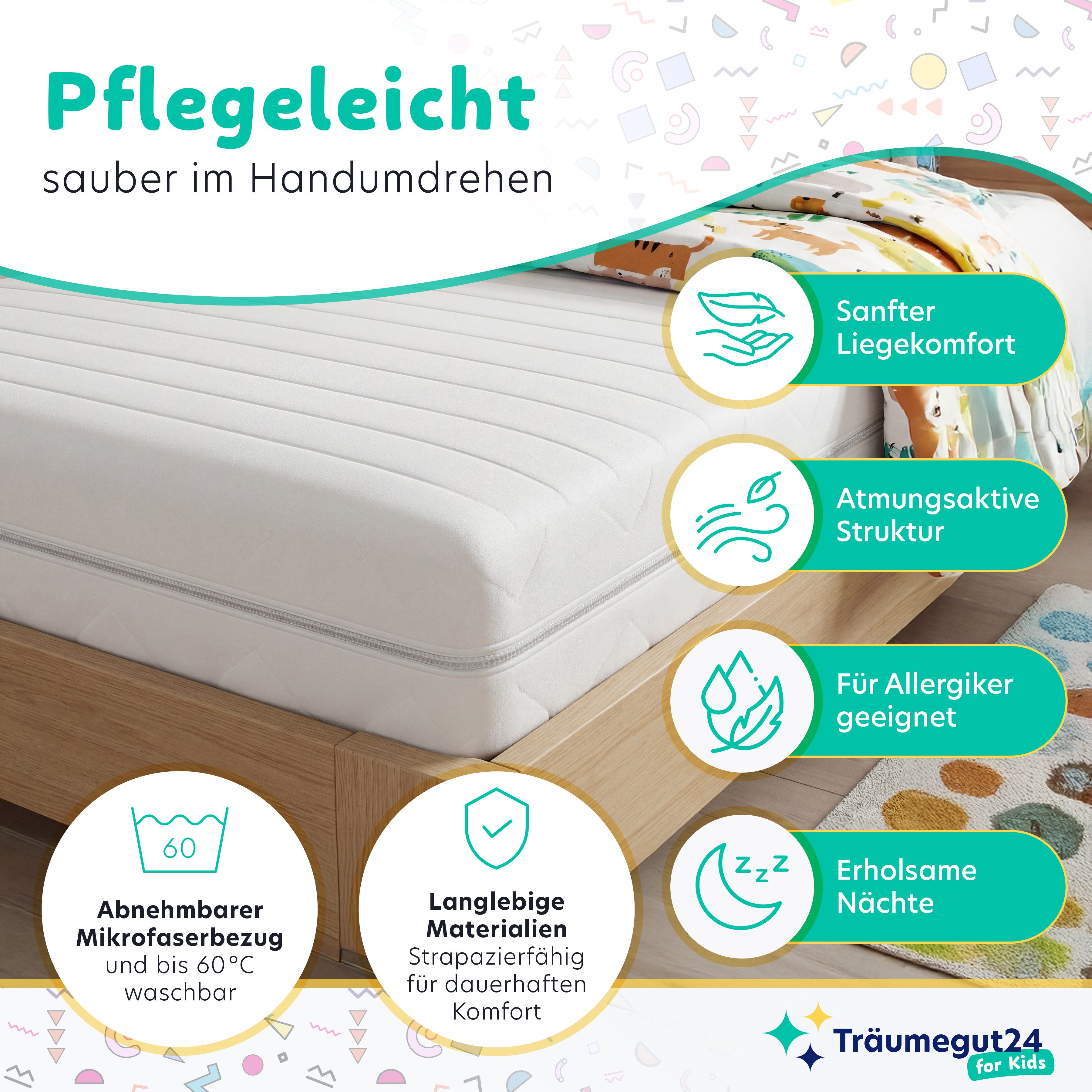 Babymatratze mit zwei Liegeseiten, abnehmbaren & waschbarem Bezug, Träumegut24, 11 cm hoch, 9 cm Kernhöhe, Wendematratze mit atmungsaktiver Klimafaser – Bild 4 von 5
