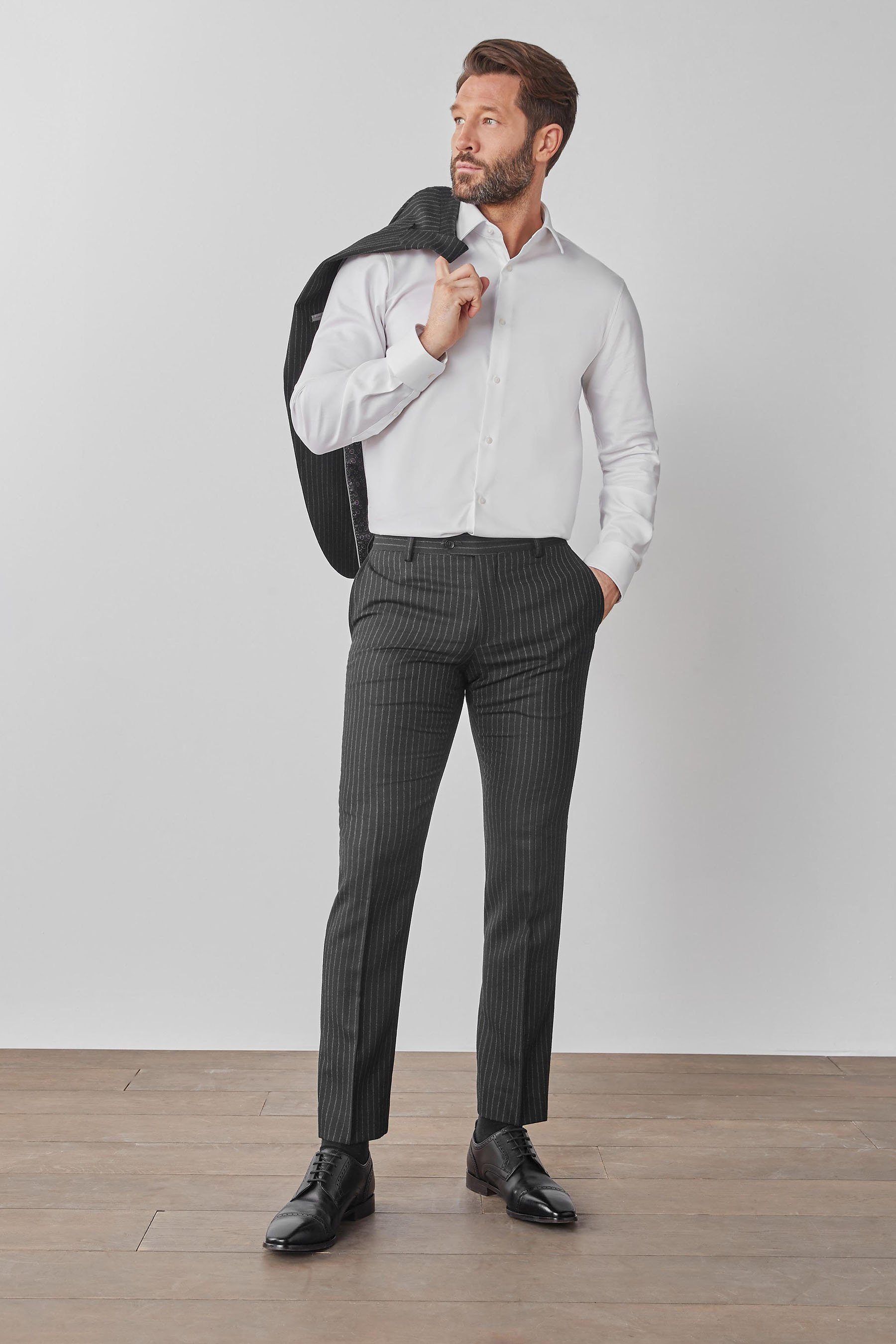 (1-tlg) Anzughose Gestreifter Anzughose Signature Slim Next Fit Wolle