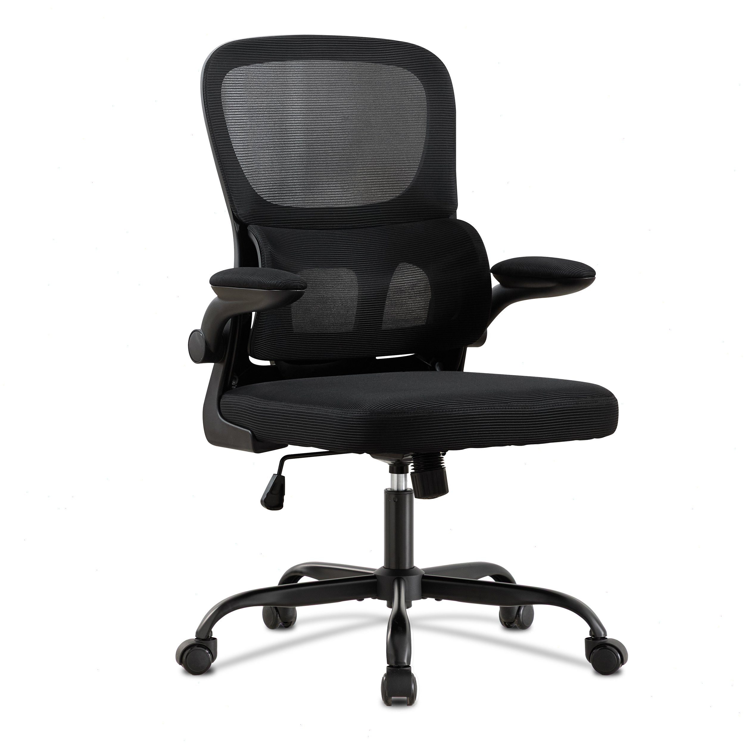UEV Bürostuhl UEV Bürostuhl Ergonomisch Schwarz/Beige (Gaming-Stuhl, Drehstuhl, Schreibtischstuhl mesh mit Lendenwirbel), 90° hochklappbare Armlehne,bis 150 kg belastbar