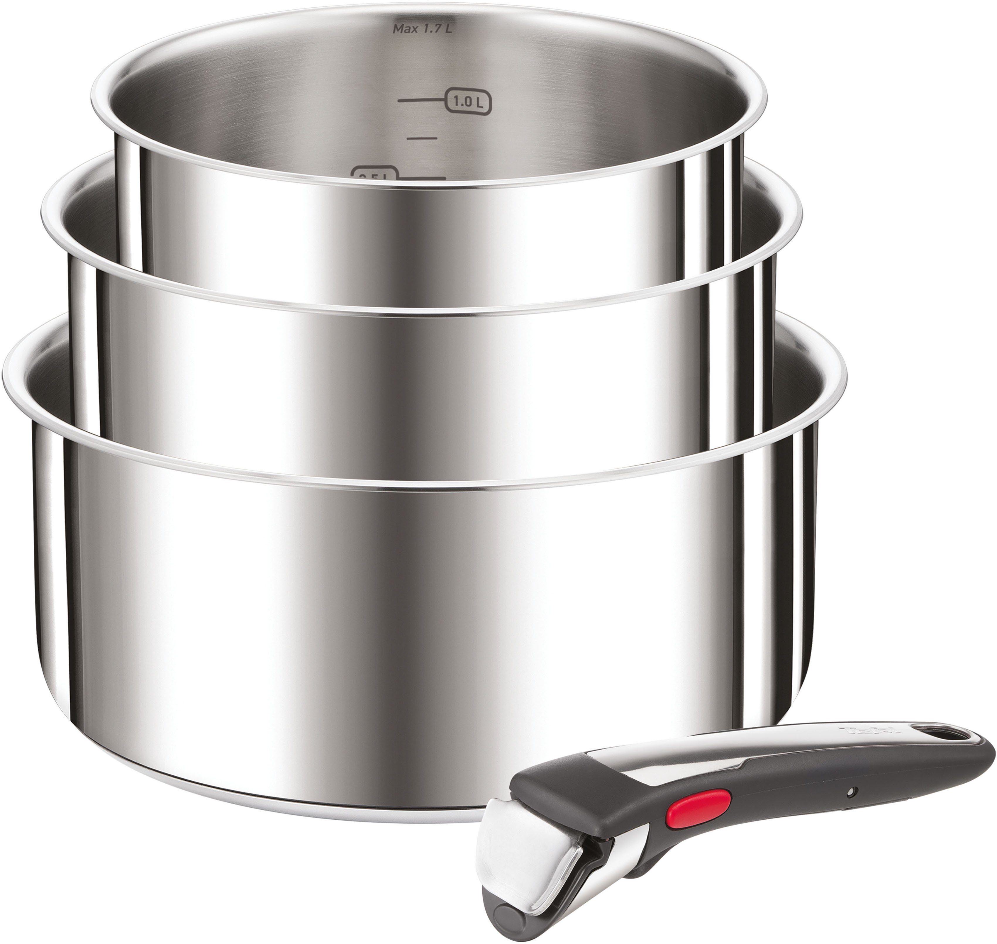 Tefal Kasserolle L898S3 Preference Premium-Griff, hochglanzpolierter Edelstahl, 4-tlg), Edelstahl Induktion (Set, On