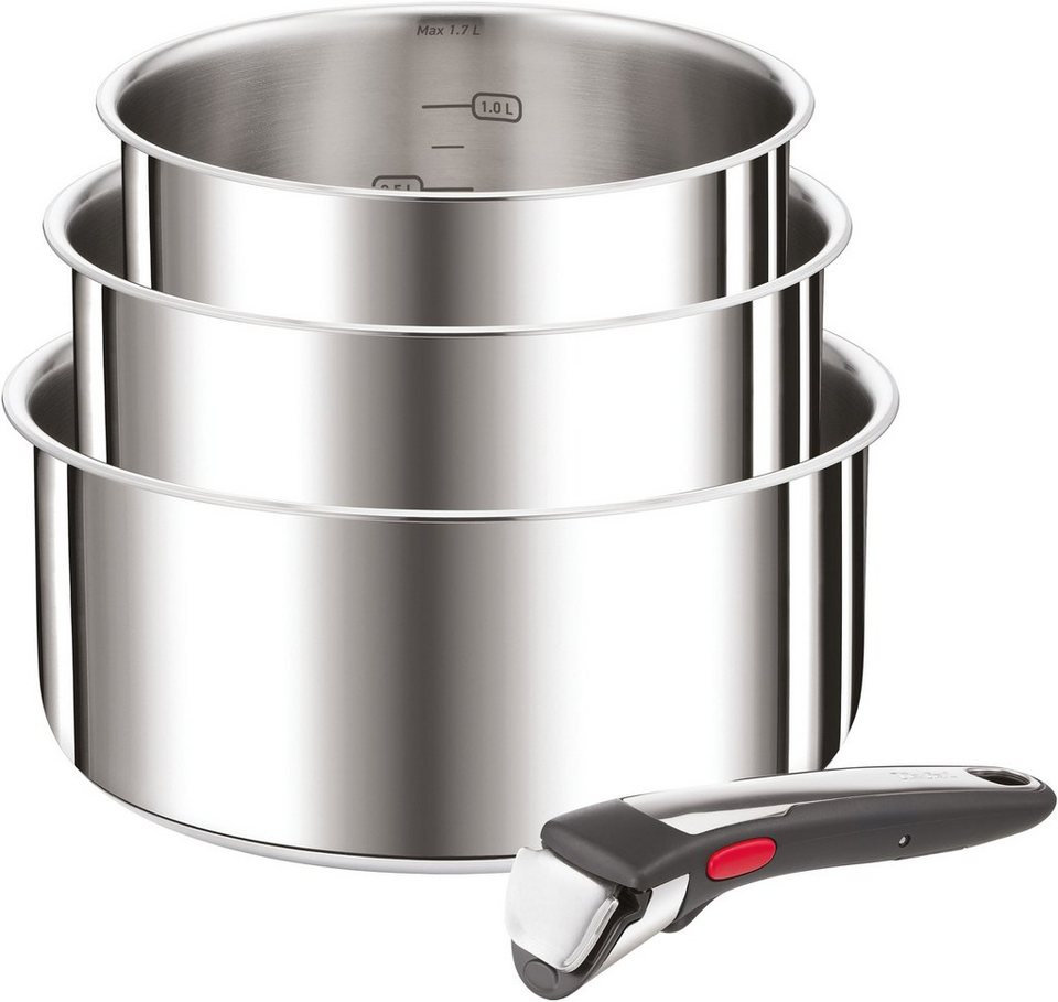 Tefal Kasserolle L898S3 Preference On, Edelstahl (Set, 4-tlg),  hochglanzpolierter Edelstahl, Premium-Griff, Induktion