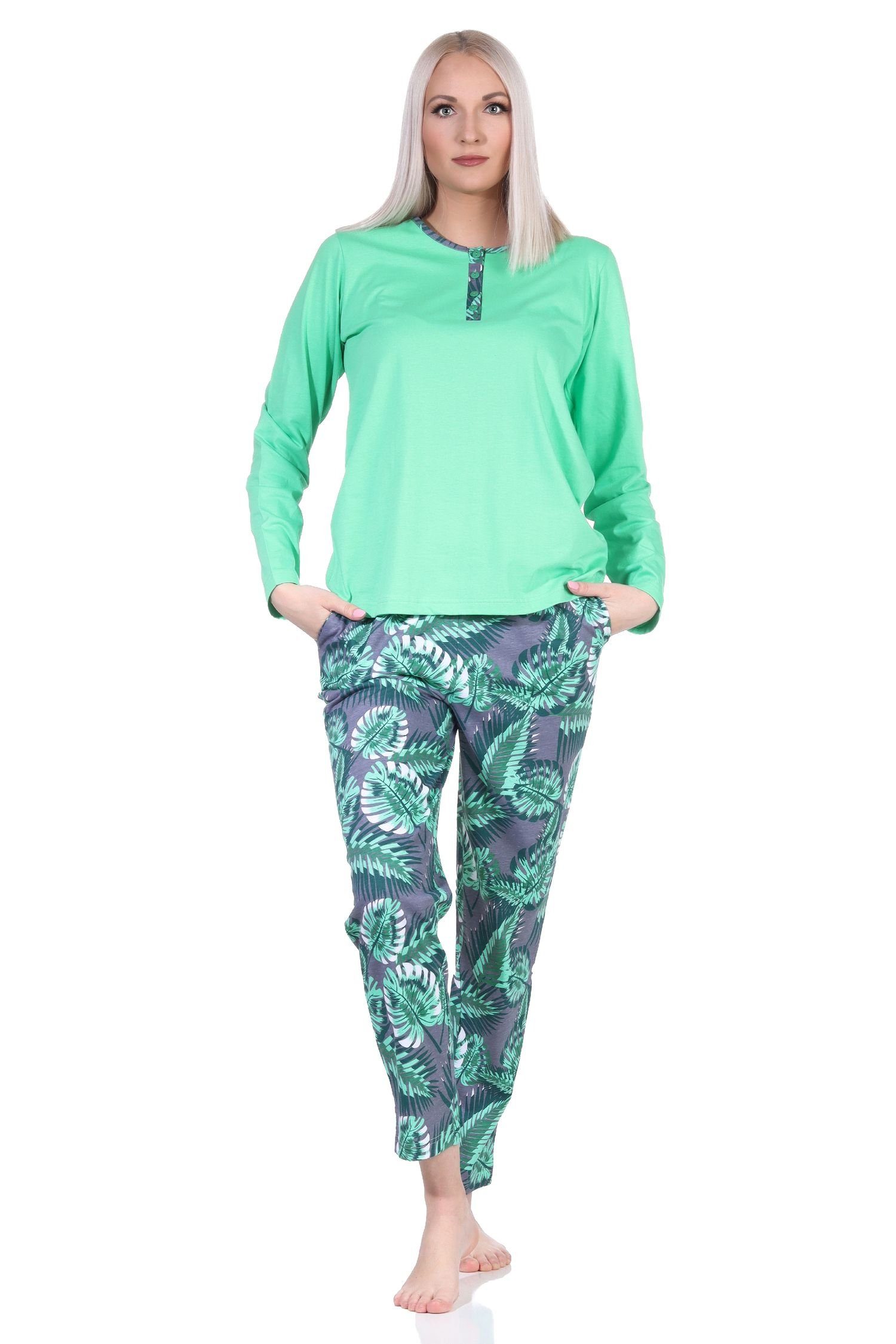 Hose Print Schlafanzug in - Normann Damen floralem grün auch in mit Pyjama Übergrößen