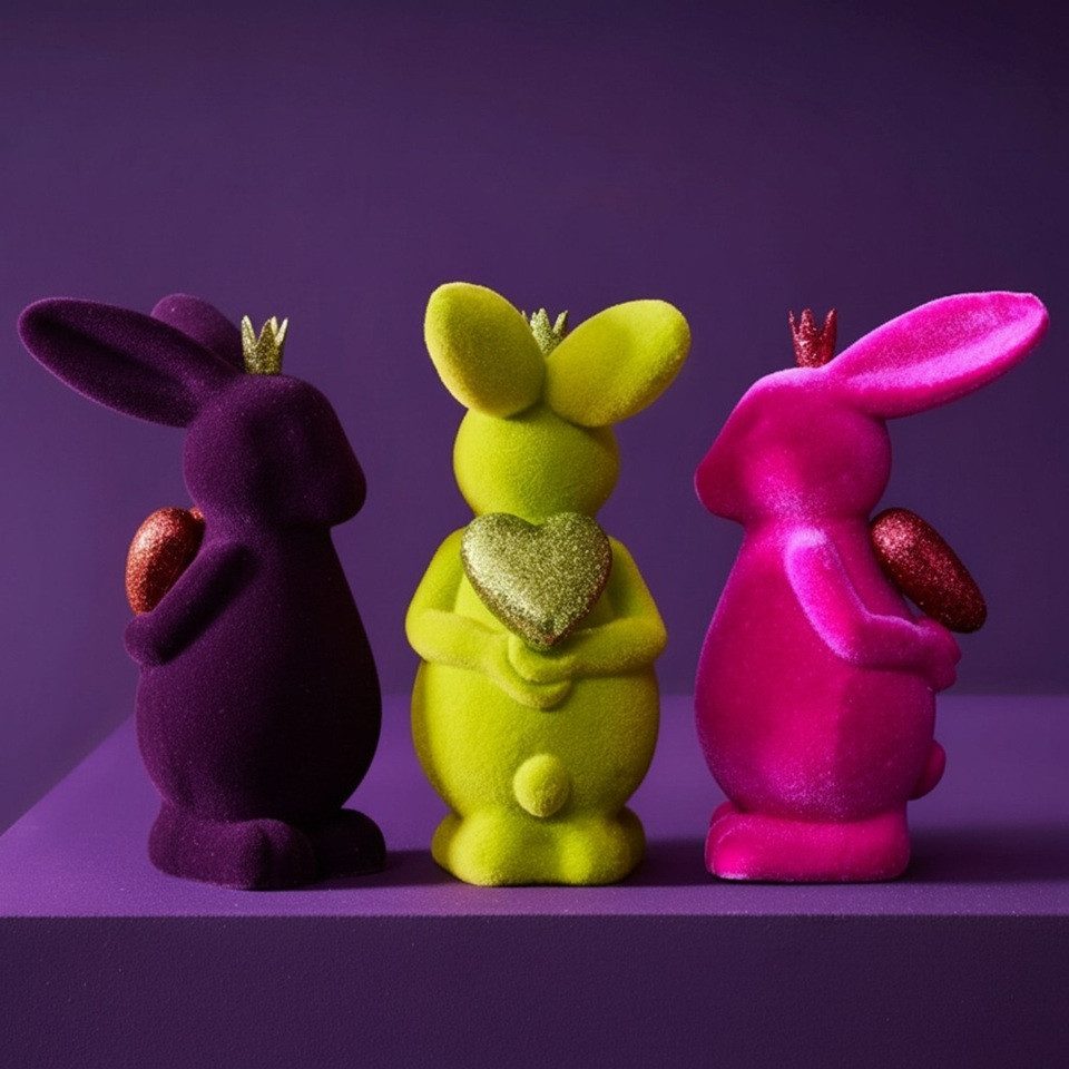 Macosa Home Osterhase beflockt Pink, Grün od. Lila 22cm mit Herz (Dekohase Dekofigur Ostern Dekoration Tischdeko, 1 St., Osterdeko Osterdekoration Figur), Kunststoff Dekohase Hase Skulptur