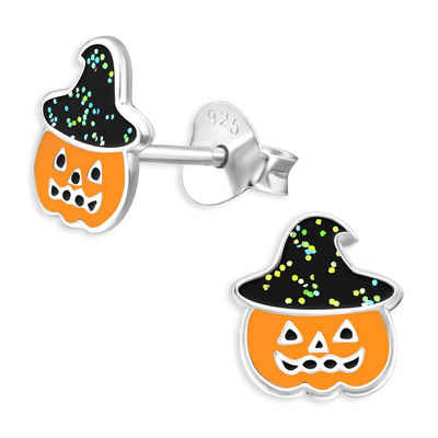 Monkimau Paar Ohrstecker Halloween Kürbis Kinder Ohrringe aus 925 Silber (Packung, Paar Ohrstecker)