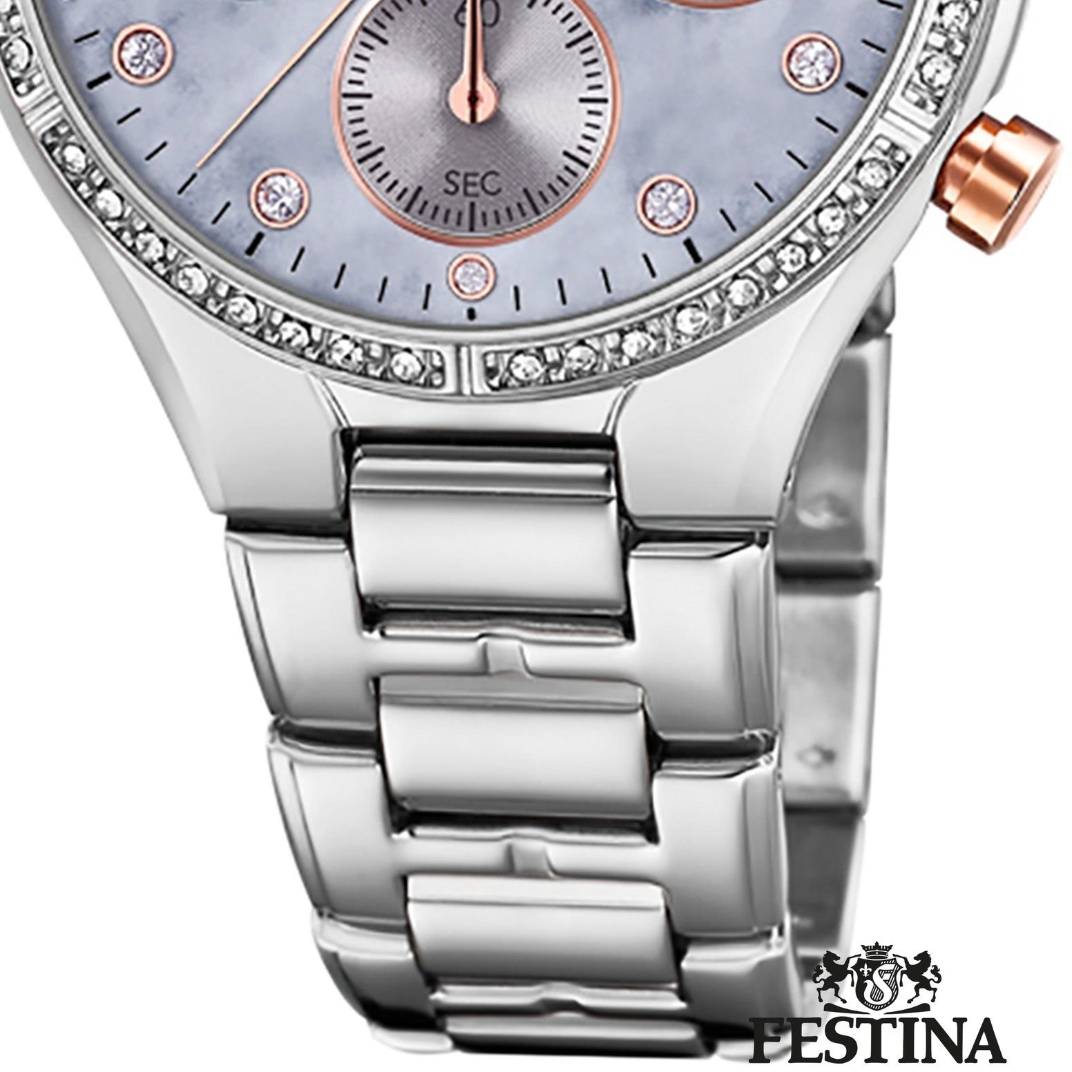 Festina Chronograph Festina Damen Uhr F20401/3 Edelstahl, (Chronograph), Damen Armbanduhr rund, Edelstahlarmband silber