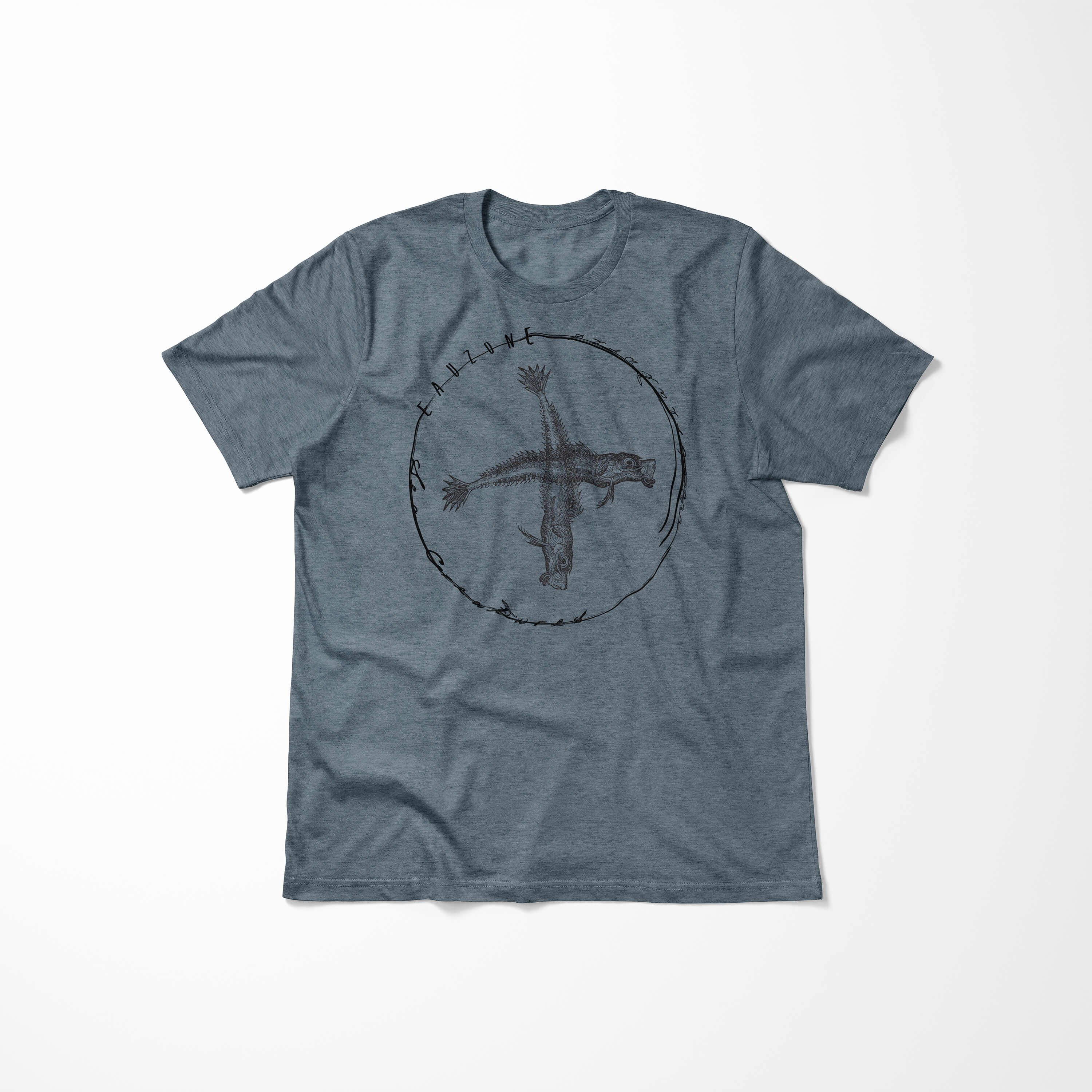 - T-Shirt Creatures, Art Sea / Serie: feine Indigo Struktur Sinus 074 T-Shirt sportlicher Schnitt Sea und Tiefsee Fische