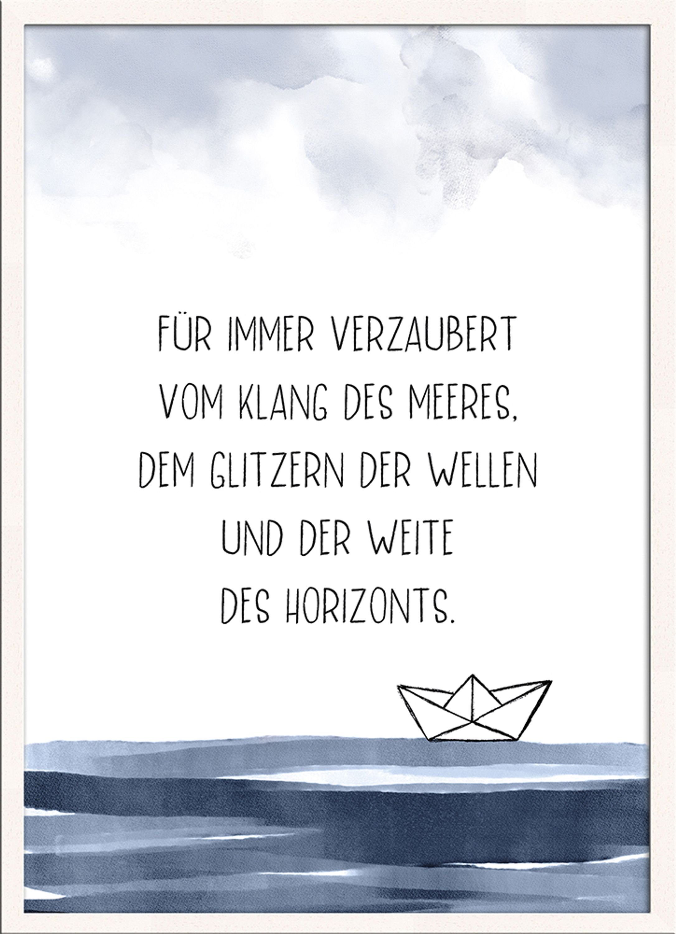 artissimo Bild mit Rahmen Spruch-Bild gerahmt 51x71cm / Poster mit Spruch inkl. Holz-Rahmen, Sprüche und Zitate: Liebeserklärung Meer