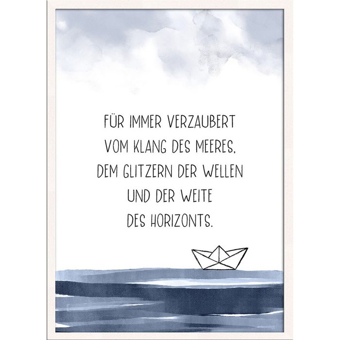 artissimo Bild mit Rahmen Spruch-Bild gerahmt 51x71cm / Poster inkl. Holz-Rahmen / Geschenk-Idee Wandbild Sprüche Meer Reisen