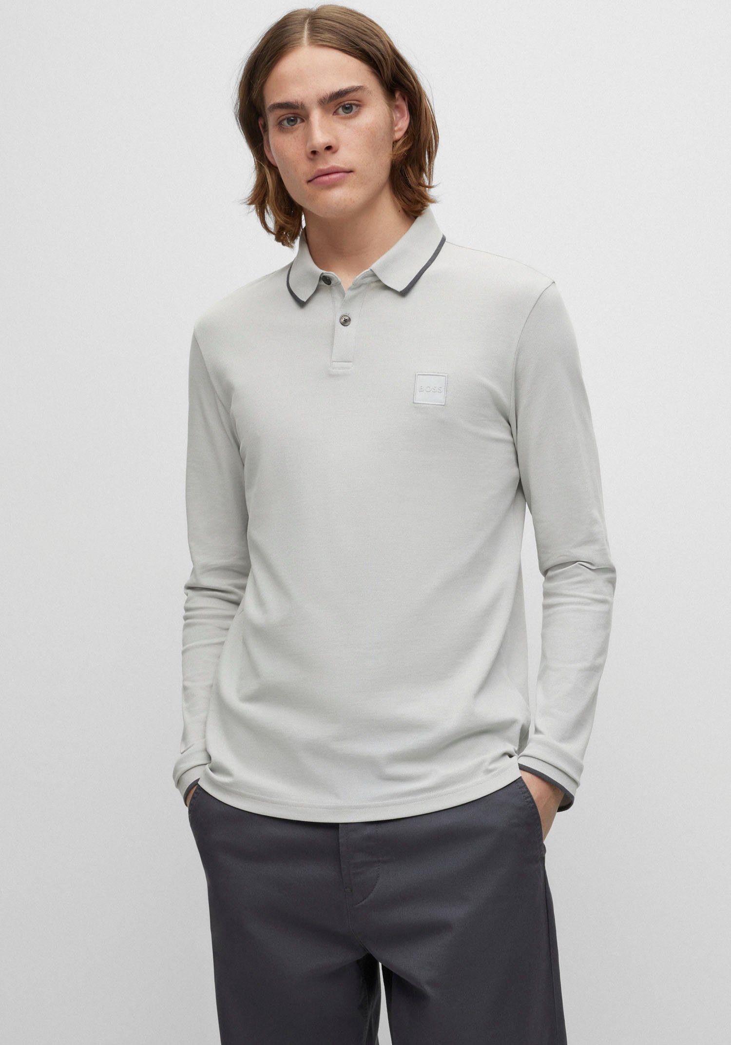 Qualität ist garantierte Zufriedenheit! BOSS ORANGE Poloshirt Passertiplong Baumwollqualität pastel grey in feiner