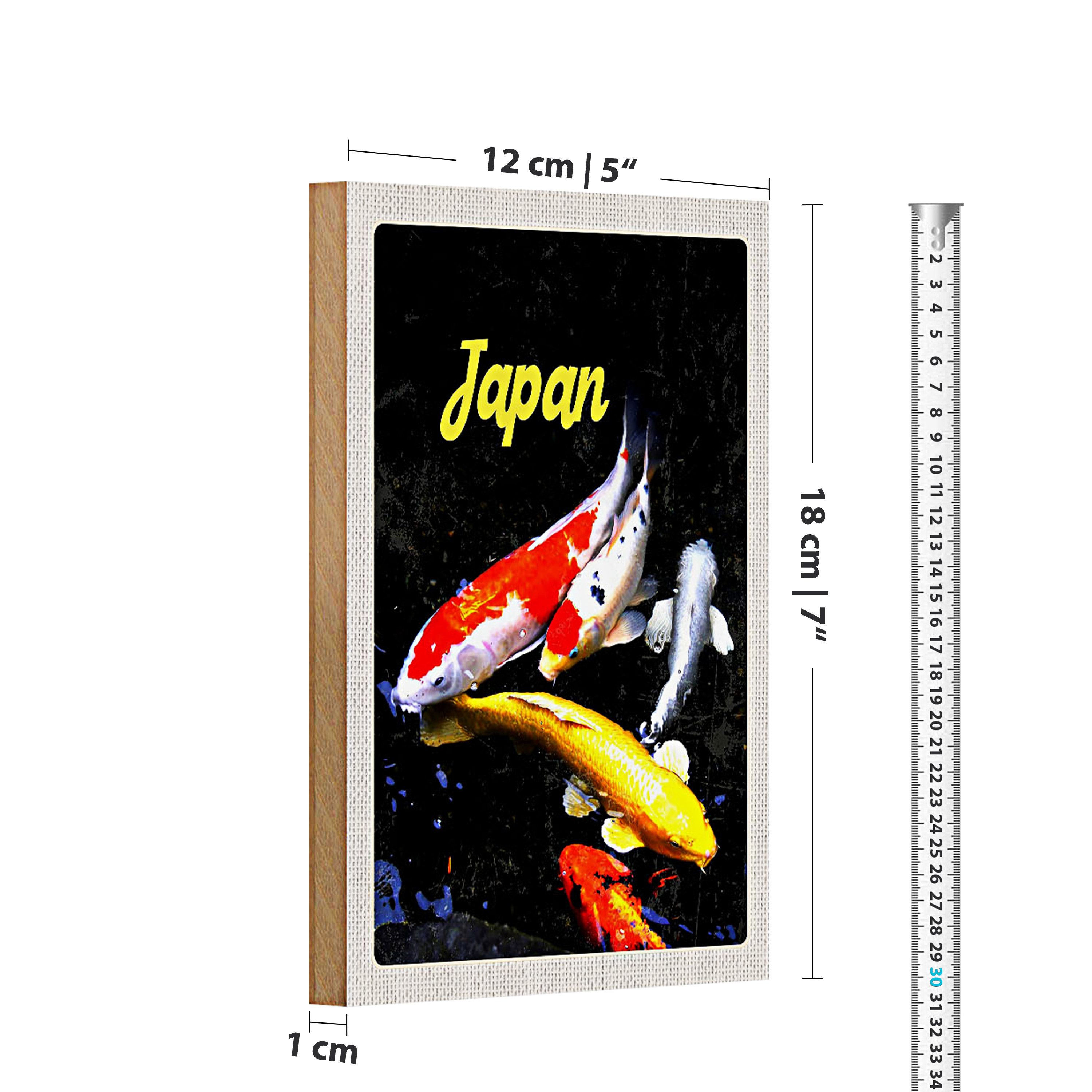 Roomando Holzbild Reise 12x18cm Japan Asien Koi Fische rot gold weiß