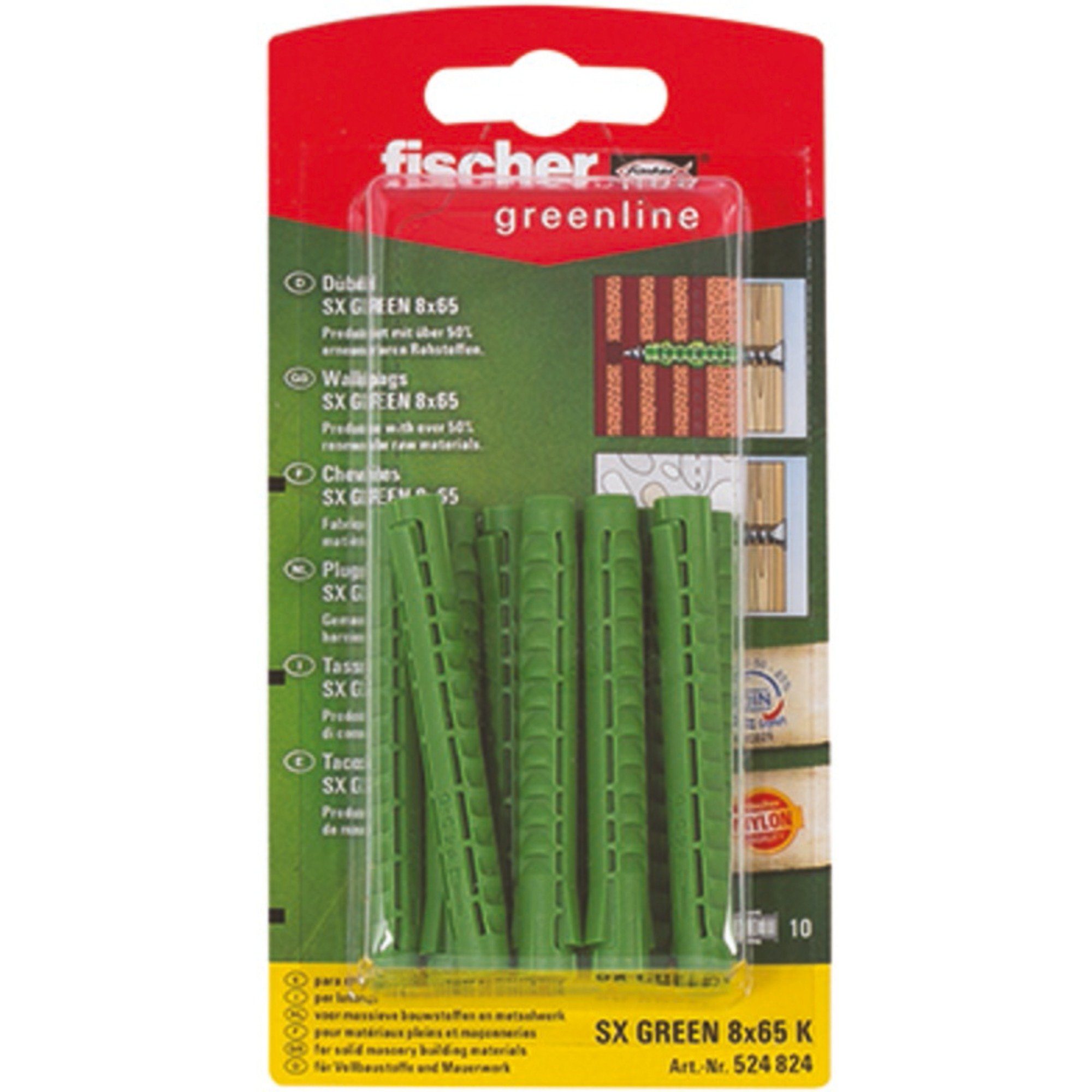 Fischer Universaldübel fischer Spreizdübel SX GREEN 8x65 K, Dübel, (10