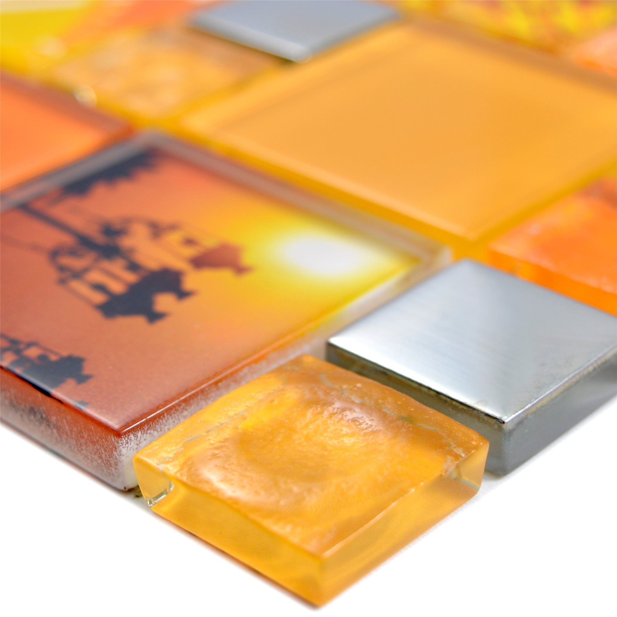 Mosafil Mosaikfliesen Glasmosaik Fliesen Nemesis, Glas 29.800x29.800, orange, Wasserfest