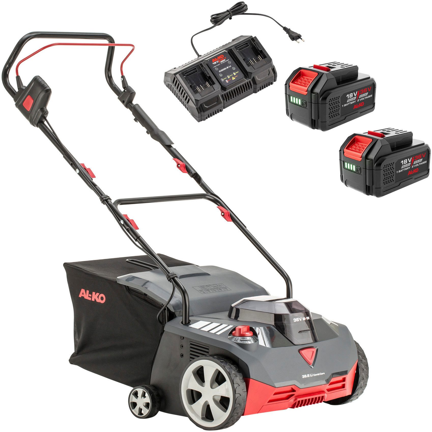 AL-KO Akku-Vertikutierer AKKU-VERTIKUTIERER 38.6 Li Combi Care SET, 38 cm Arbeitsbreite, (2x Akku (5,0 Ah / 2,5 Ah) und Ladegerät inklusive)