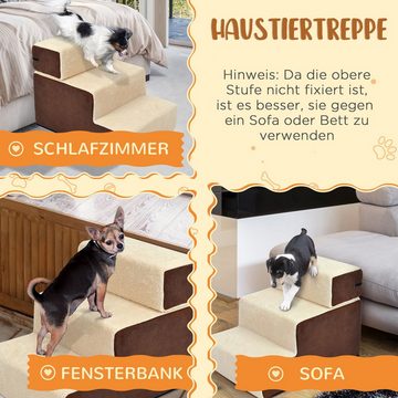 PawHut Haustiertreppe Hundetreppe Katzentreppe, Beige (Set, 1-St., 3 Stufen für Katzen und Hunde), 54L x 40B x 39H cm