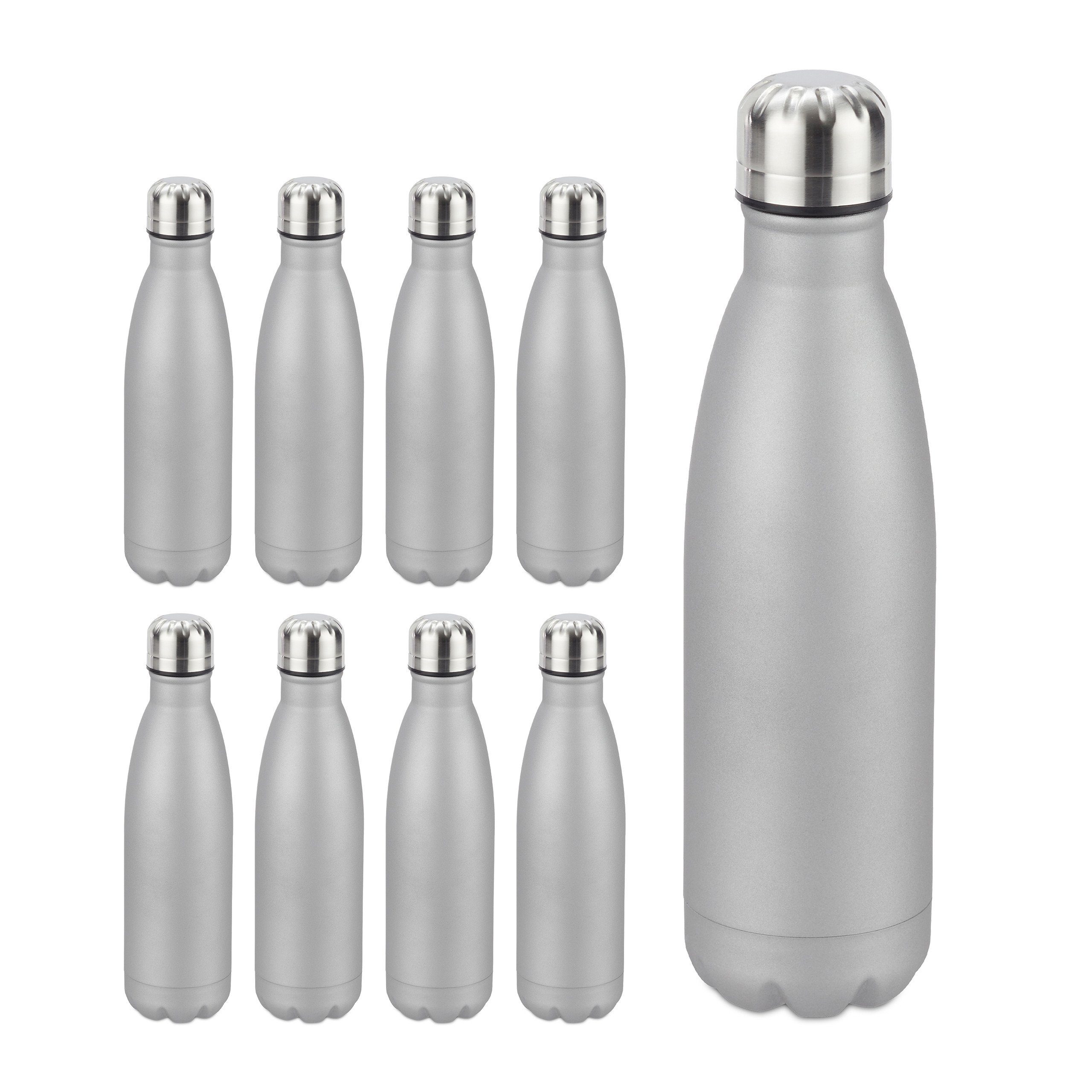 relaxdays Isolierflasche 9 x Trinkflasche Edelstahl silber