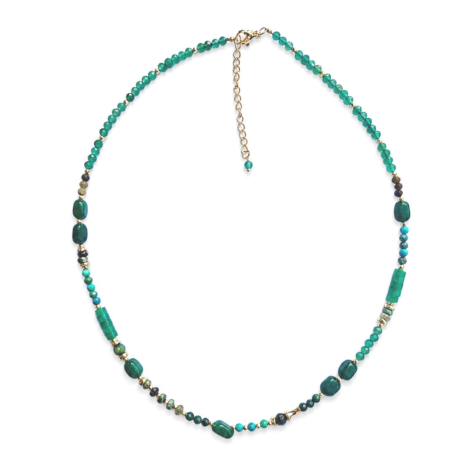 Impala Perlenkette Amita Edelstein Kette mit Amazonit Onyx Türkis Smaragd, verstellbare Halskette