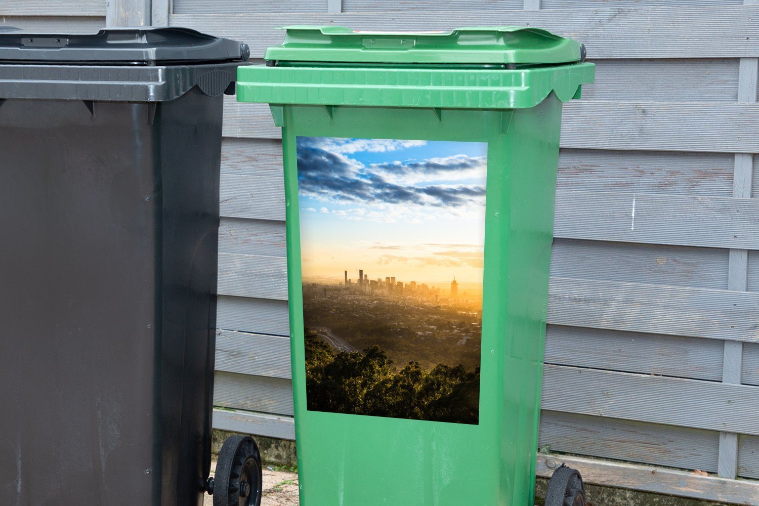 Sticker, Abfalbehälter Sonnenaufgang Wandsticker Container, der Goldener (1 Stadt Brisbane St), Mülleimer-aufkleber, australischen Mülltonne, über MuchoWow